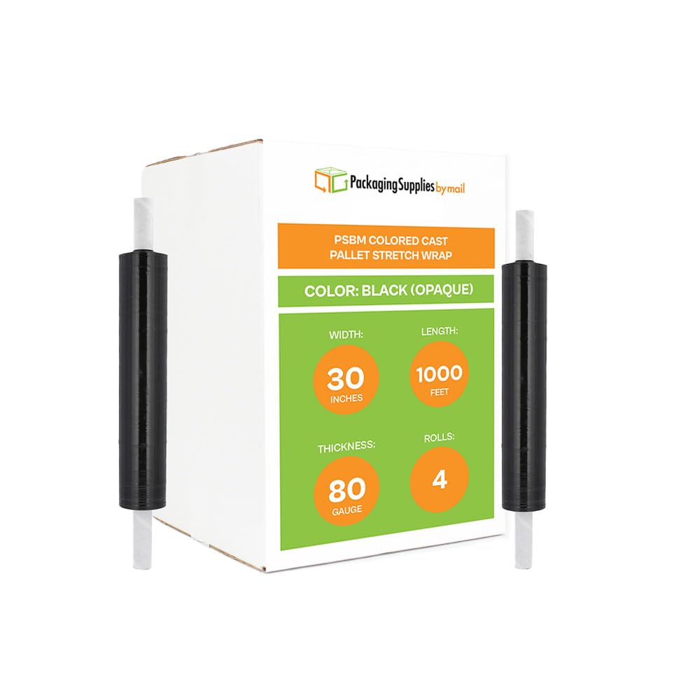 PSBM Black Stretch Wrap with Extended Core Handles - 4 Pack (30