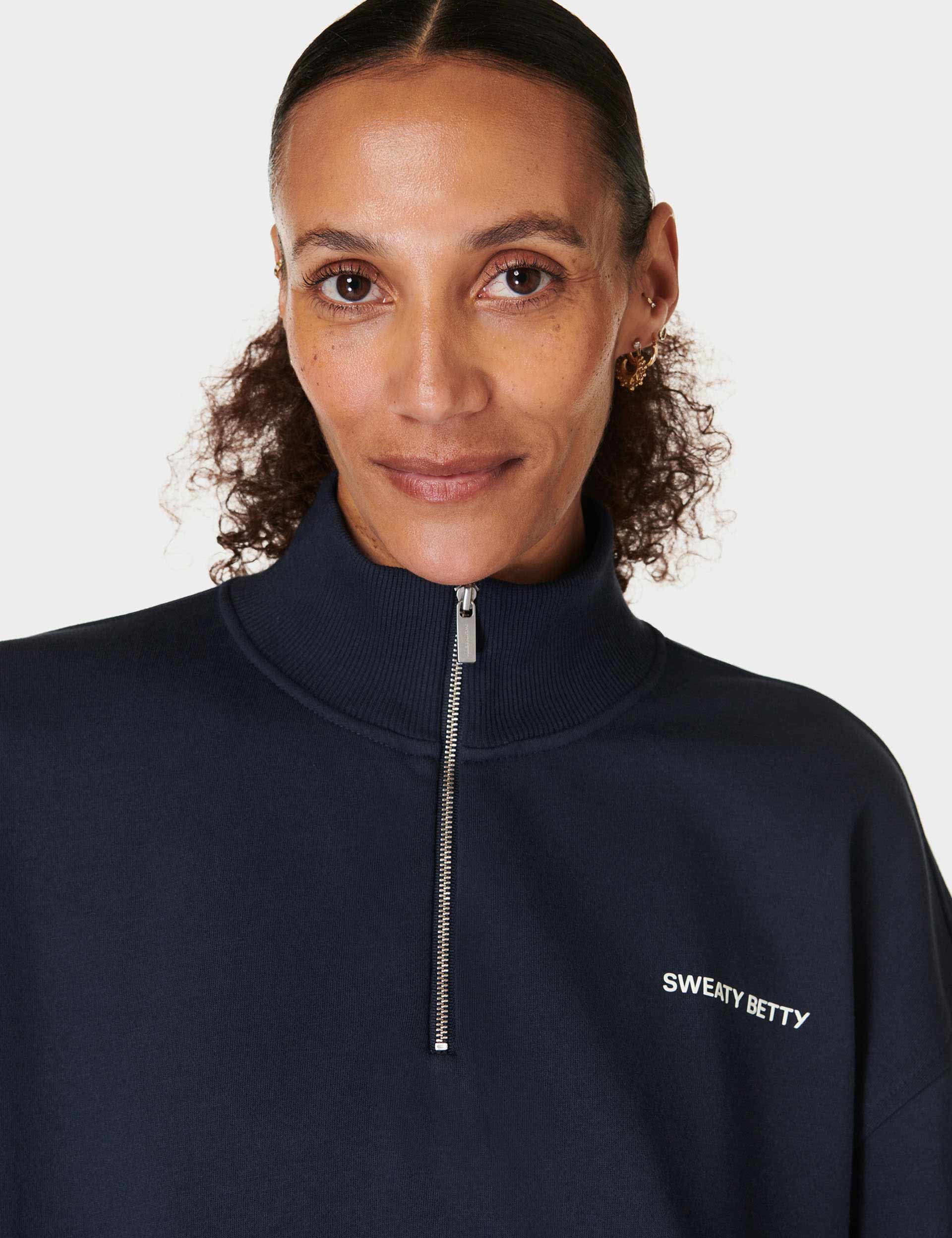 Revive Crop Half Zip Sweatshirt for Women - Navy Blue Pullover for Casual Wear, Gym, and Outdoor Activities