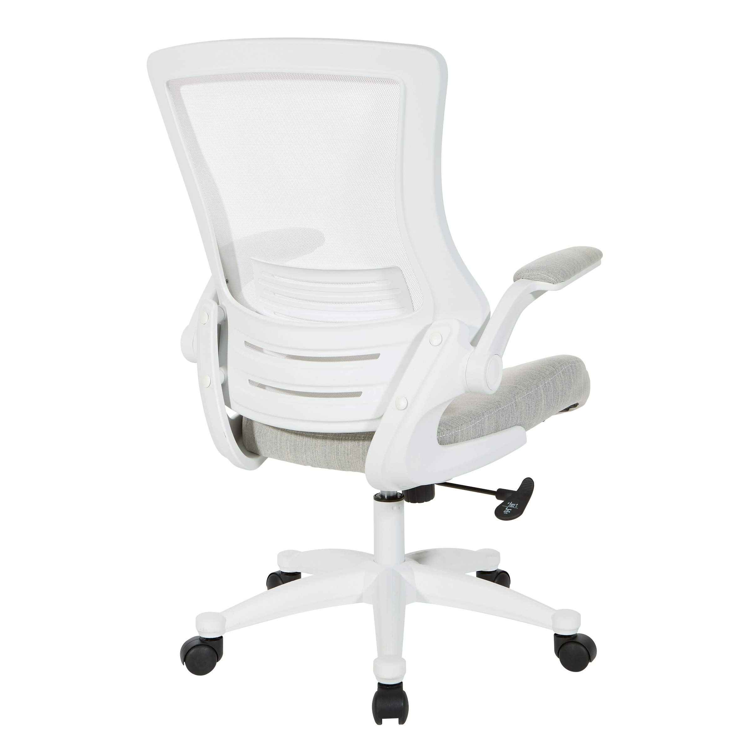Office Star Ventilated White Screen Back Manager's Office Chair with Padded Flip Arms & White Nylon Base - Ergonomic Linen Stone Fabric Executive Chair for Home & Office Workspaces