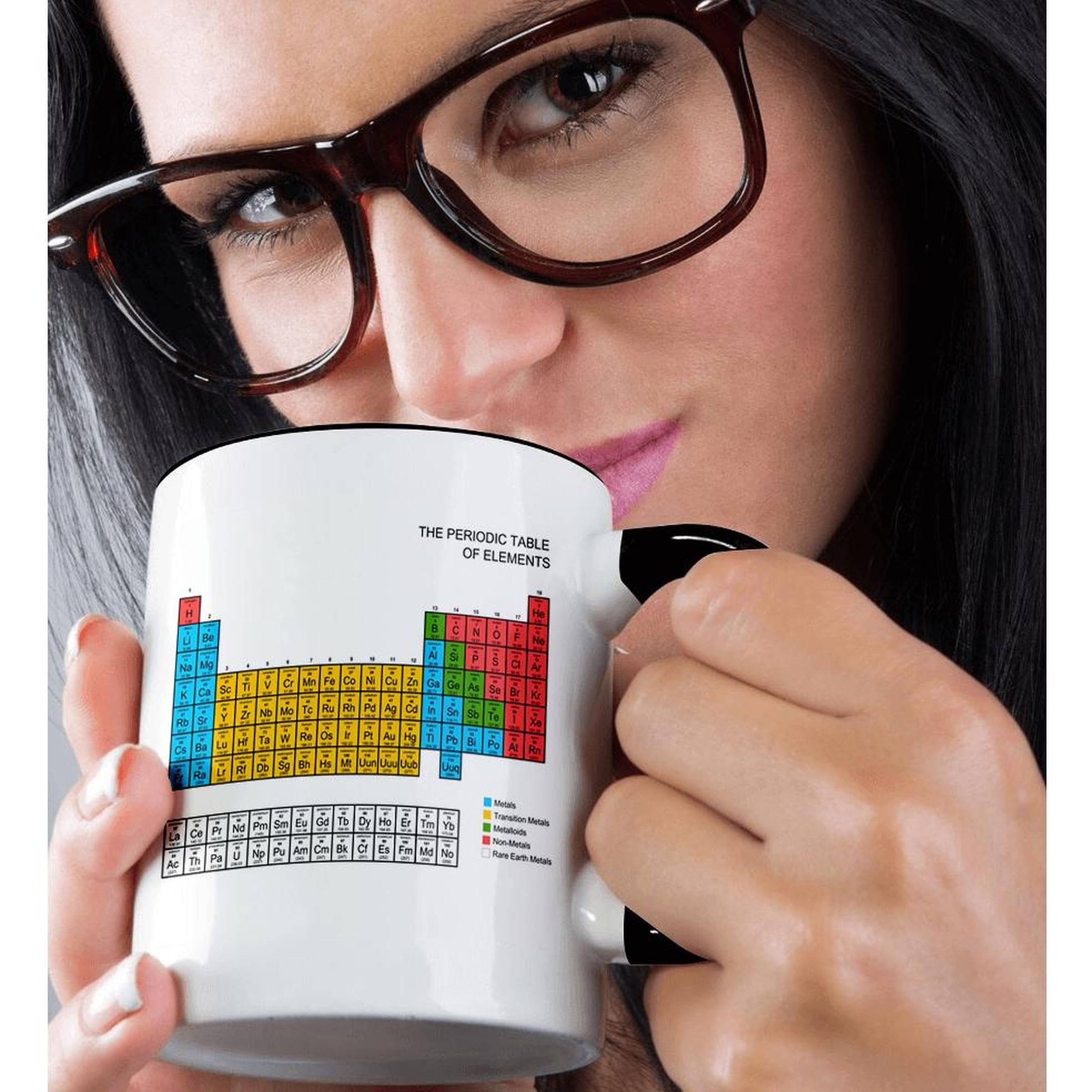Periodic Table Two Tone Black Mug 11 oz - Science Chemistry Physics Gift for Students & Teachers, Multicolor (Red, Green, Blue, Yellow) - Perfect for Classrooms, Labs & Science Enthusiasts