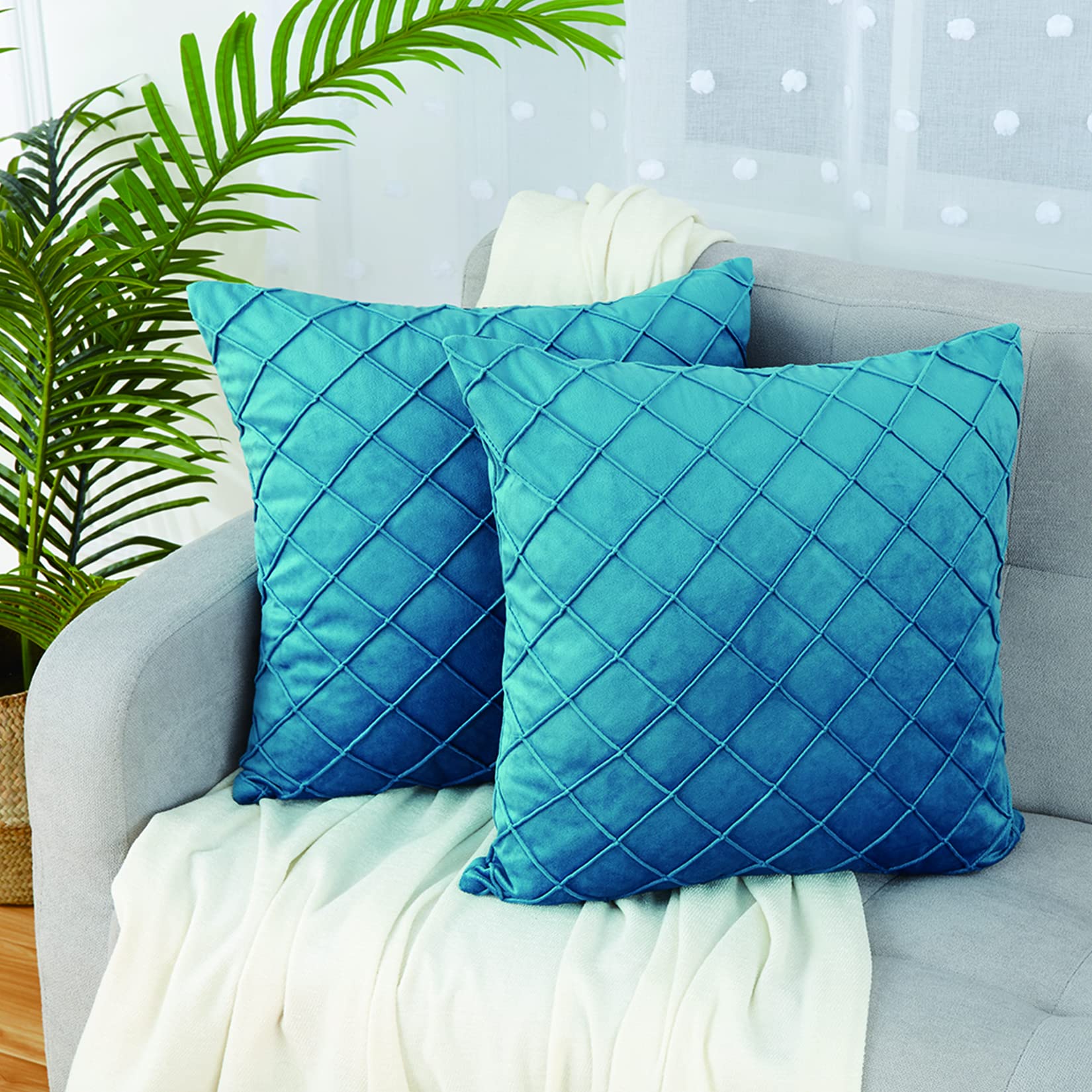 CAROMIO 2-Pack Velvet Decorative Pleated Throw Pillow Covers - Soft Solid Square Cushion Cases for Sofa, Couch & Bed (26x26 Inches) - Perfect for Living Room, Bedroom & Home Decor