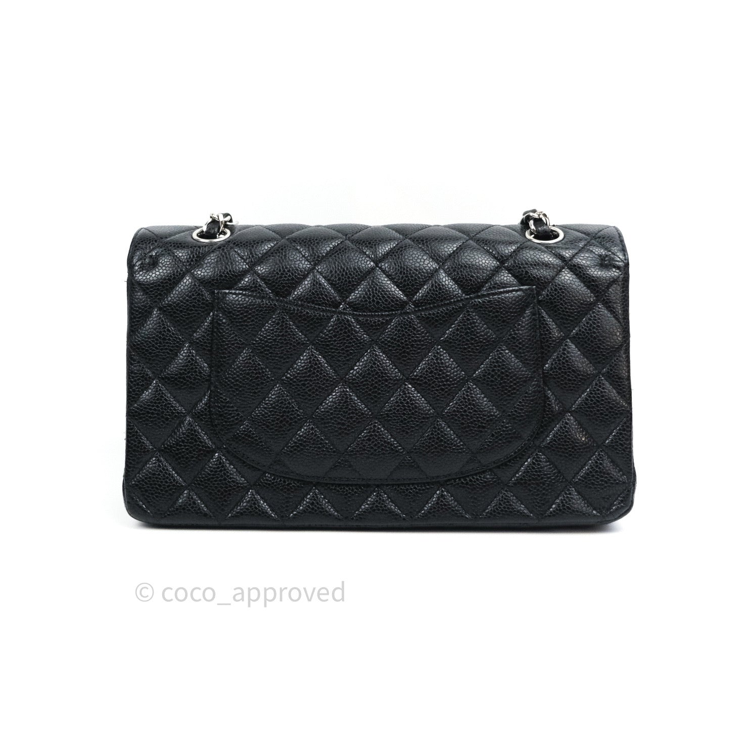 Chanel Classic Double Flap Bag M/L Size in Black Caviar Leather with Silver Hardware - Luxury Handbag for Women, Perfect for Work, Evening Events & Special Occasions