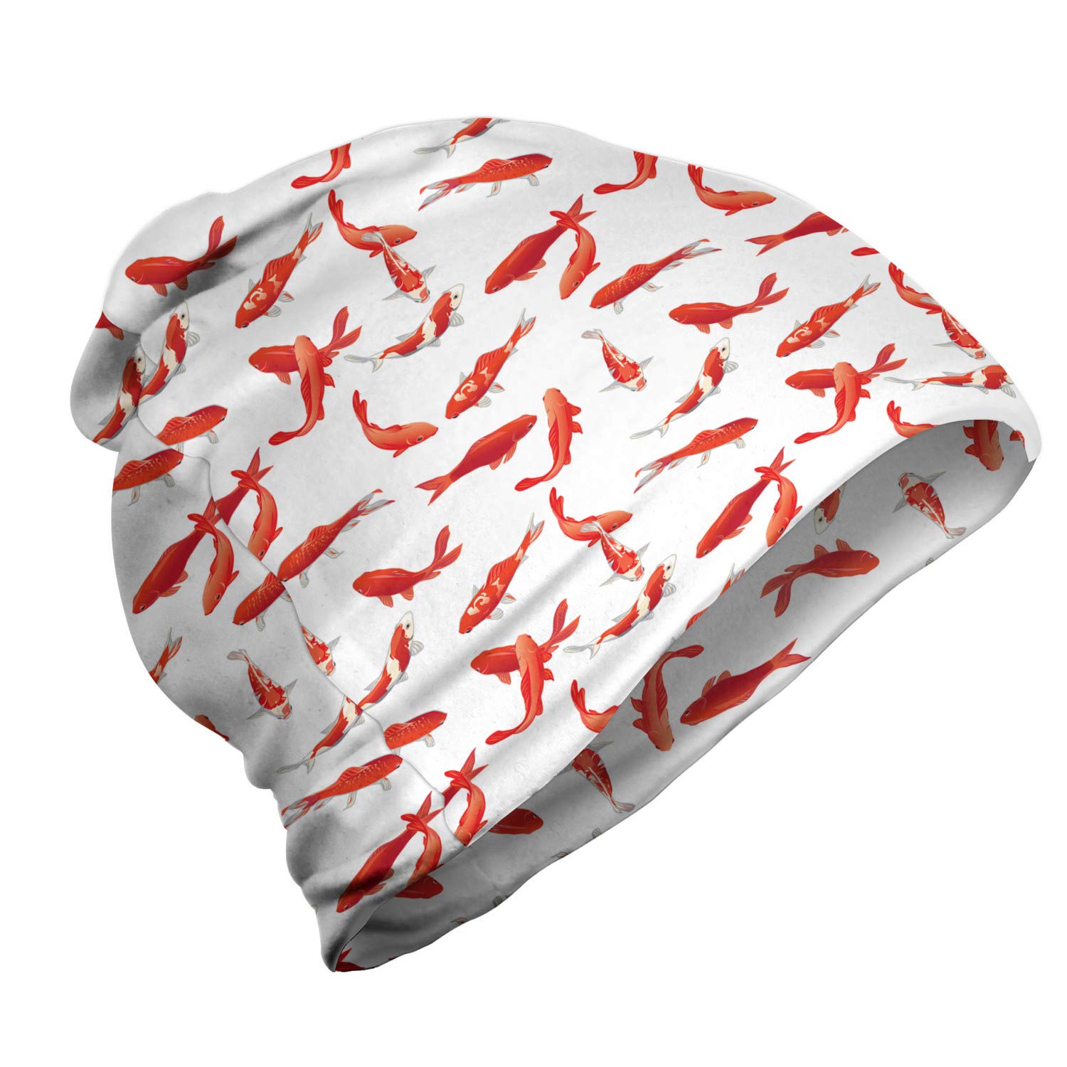Ambesonne Unisex Beanie - Koi Fish Design, Orange Knit Hat for Men & Women - Warm Winter Beanie for Hiking, Outdoor Activities & Casual Wear