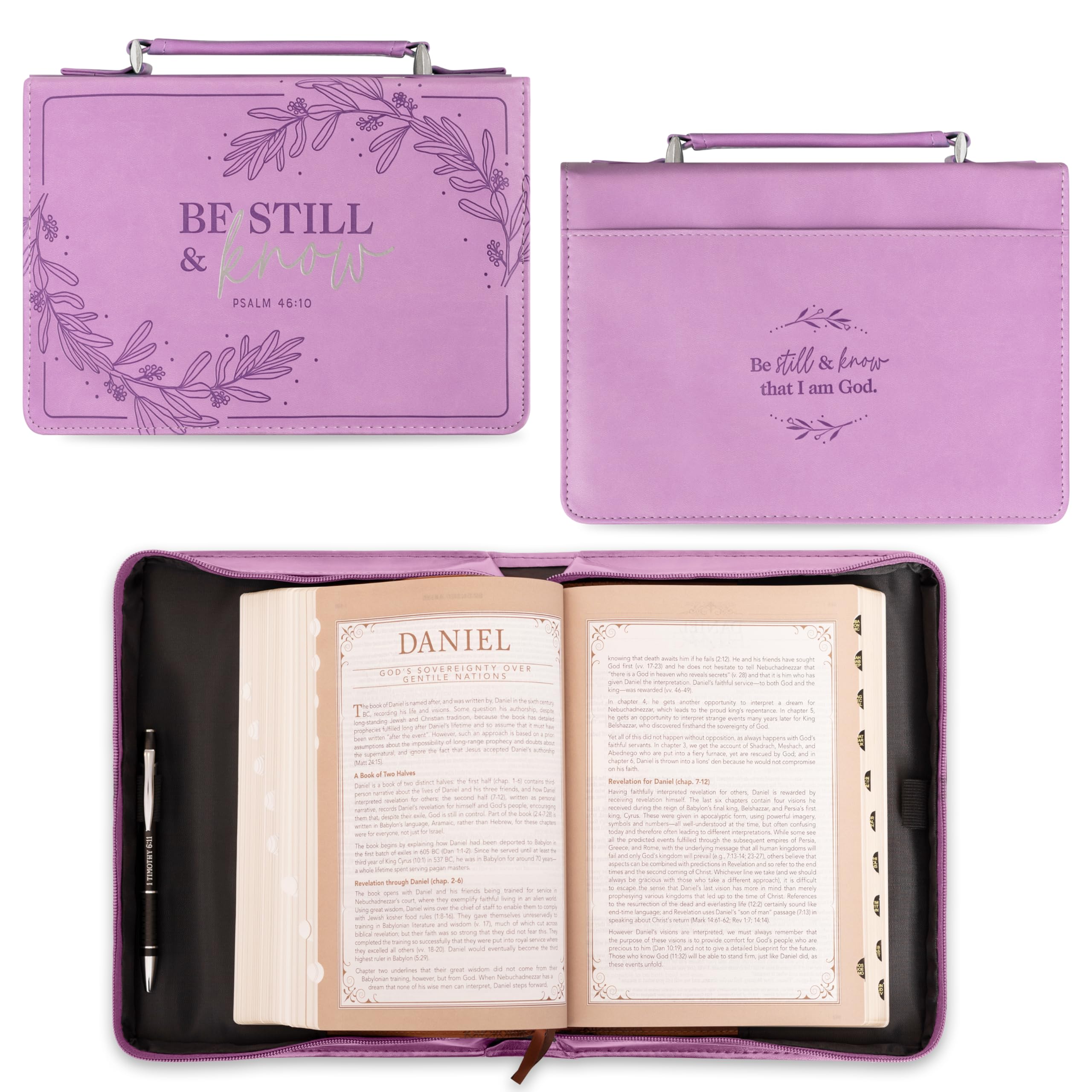 Floral Faux Leather Bible Cover for Women - Psalm 46:10 Inspirational Gift