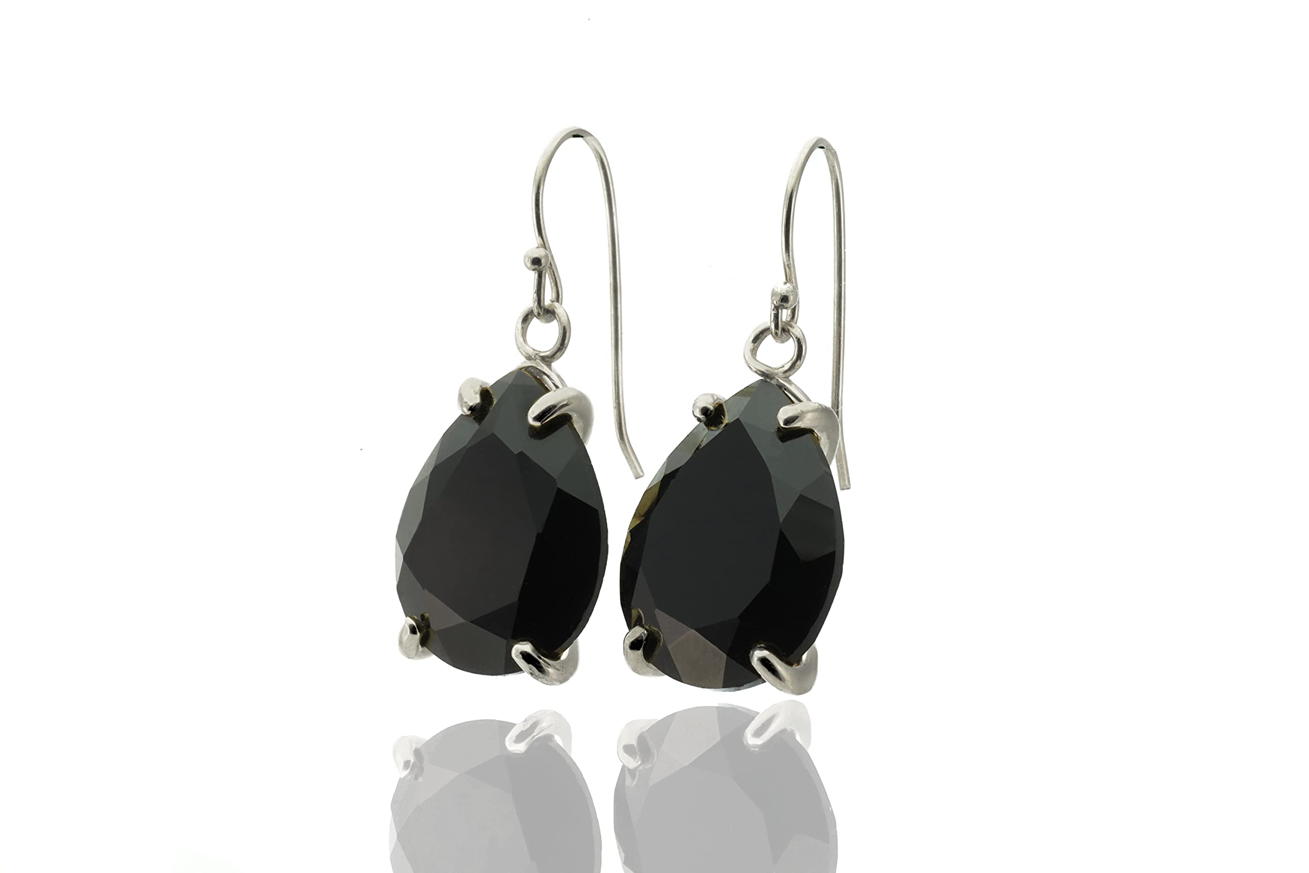 Pear Cut Black Onyx Gold Dangle Earrings for Women - Handmade Teardrop Gemstone Statement Jewelry - Large Pear Shaped Onyx Earrings - Diamond Alternative Semiprecious Earrings for Evening Parties, Weddings & Special Occasions