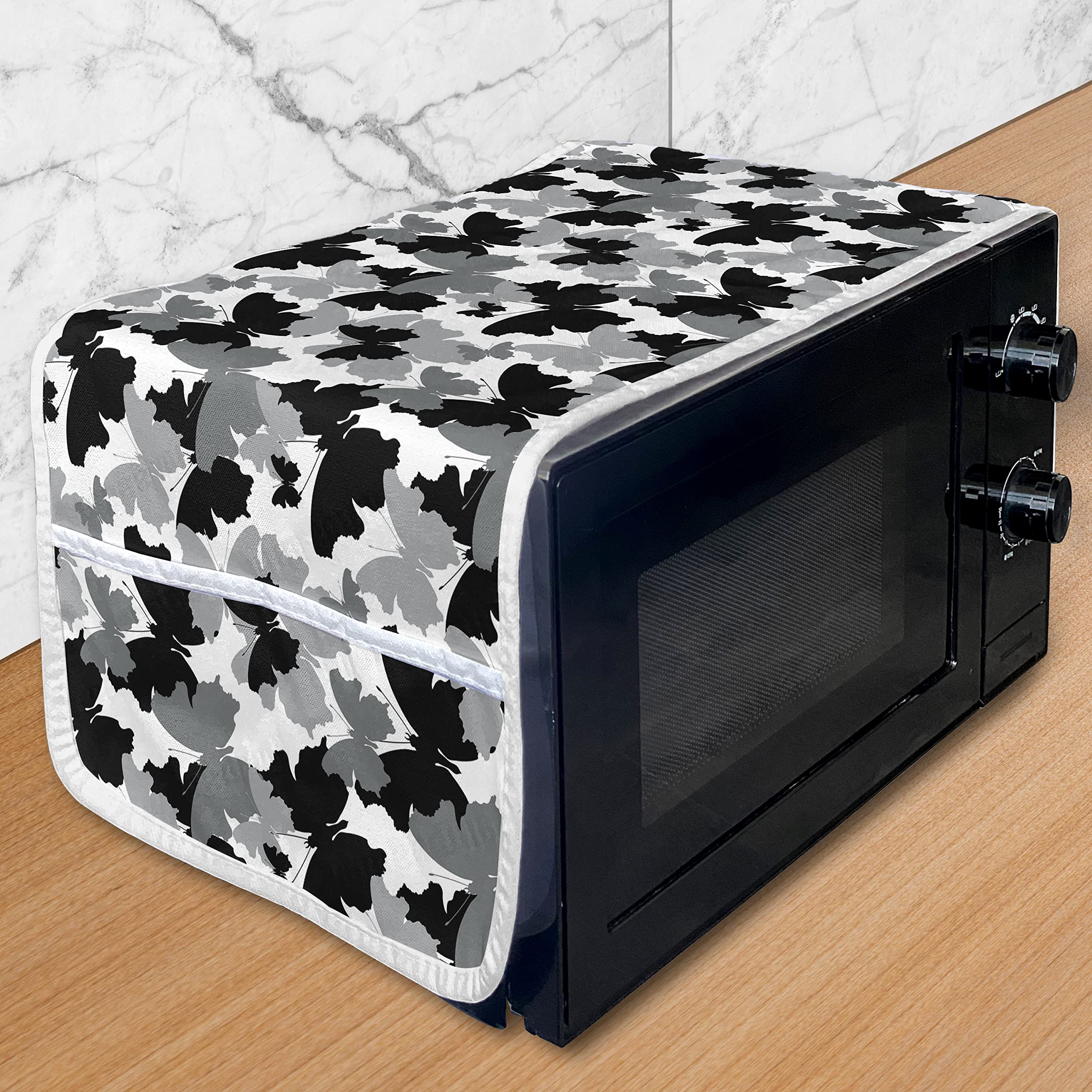 Lunarable Butterfly Microwave Oven Cover - Waterproof Kitchen Organizer with Pockets, 36