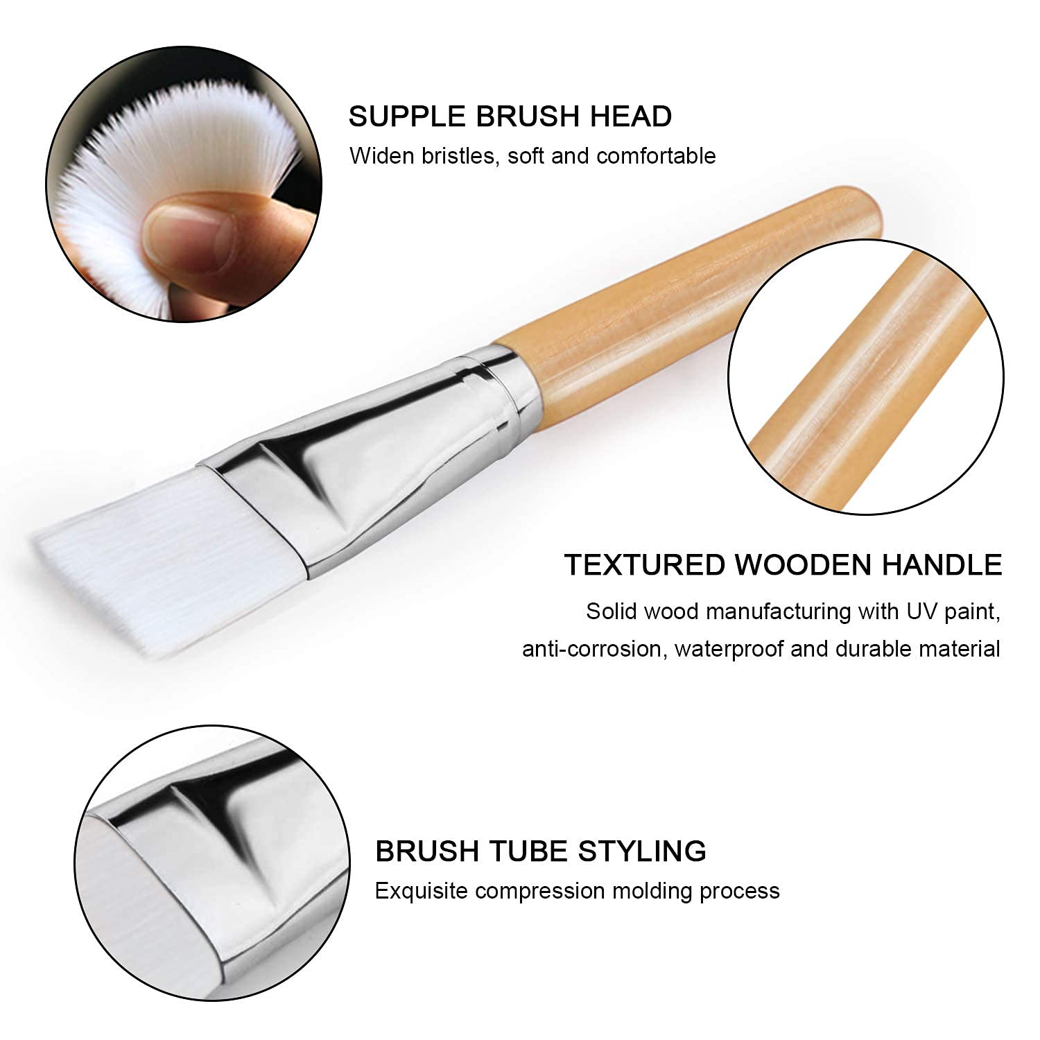 Wooden Face Brush with Round Powder Puff & Soft Sponge Blusher Applicator - 3-Piece Makeup Brush Set for Women (Includes Facial Headband) - Perfect for Foundation, Blush & Powder Application at Home or Salon