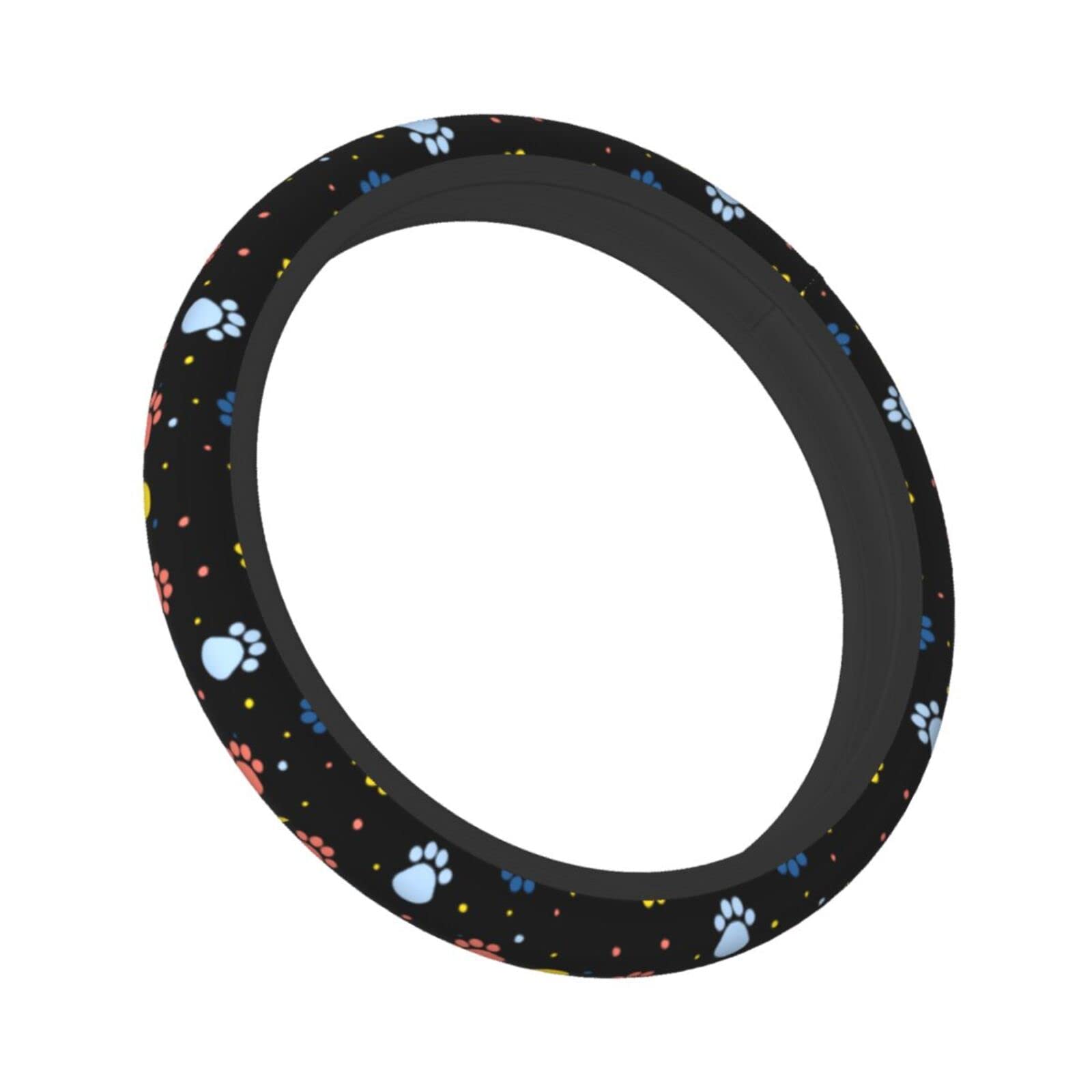 Paw Print Neoprene Steering Wheel Cover - Universal 15 Inch, Non-Slip Grip, Cute Pink Blue Yellow Car Accessories for Women & Teens - Perfect for Daily Commute, Road Trips & Pet Lovers