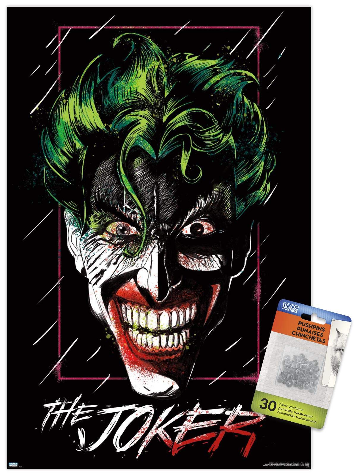 DC Comics The Joker Wall Poster - Premium Quality 24x36 Inch Movie Art Print with Push Pins - Perfect for Bedroom, Office & Game Room Decor