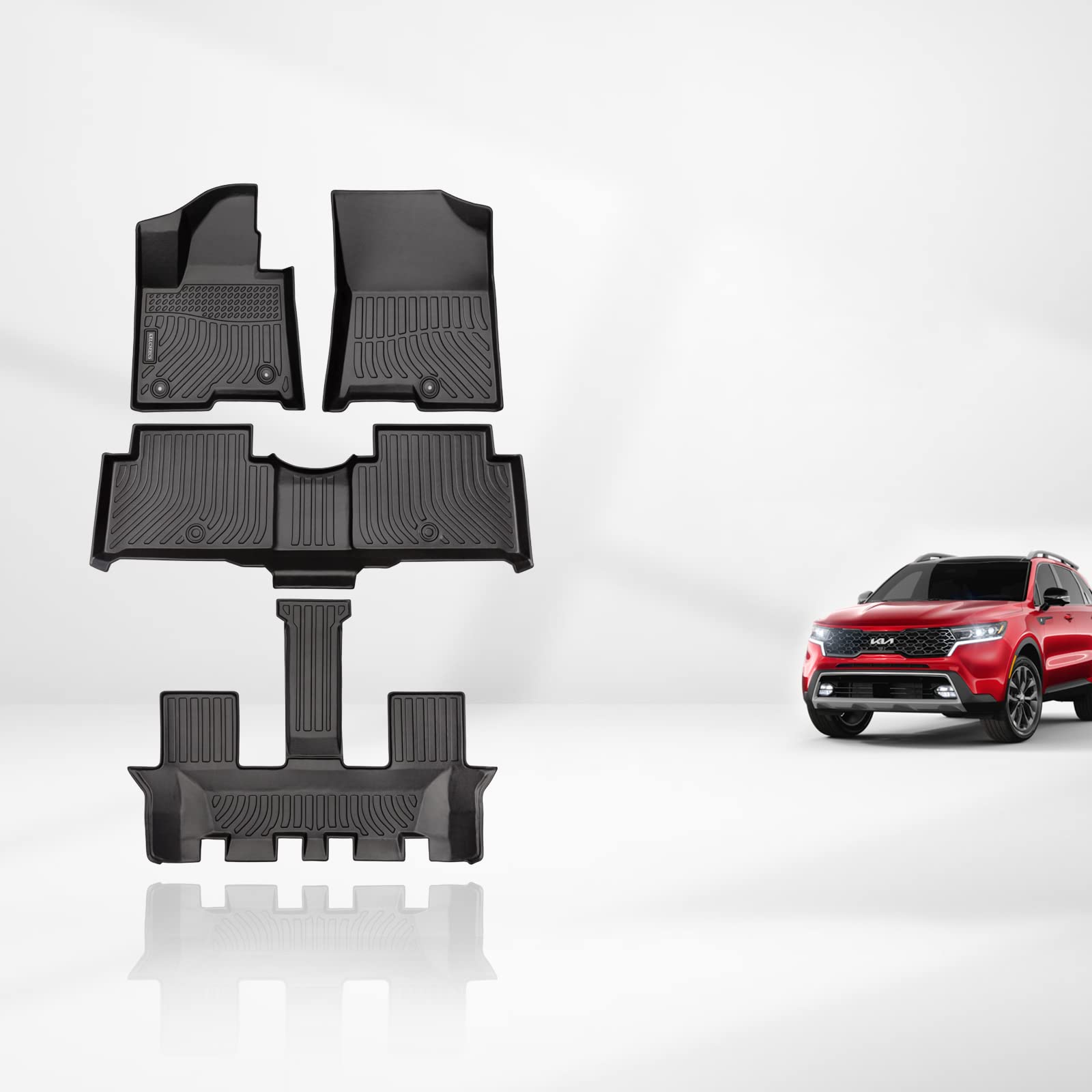 Premium All-Weather Custom Floor Mats for 2021-2023 Kia Sorento Hybrid (HEV) & 2022-2023 Kia Sorento Plug-in Hybrid (PHEV) - Complete 1st, 2nd & 3rd Row Set - Durable Car Floor Liners for Daily Commute, Road Trips & Family Adventures