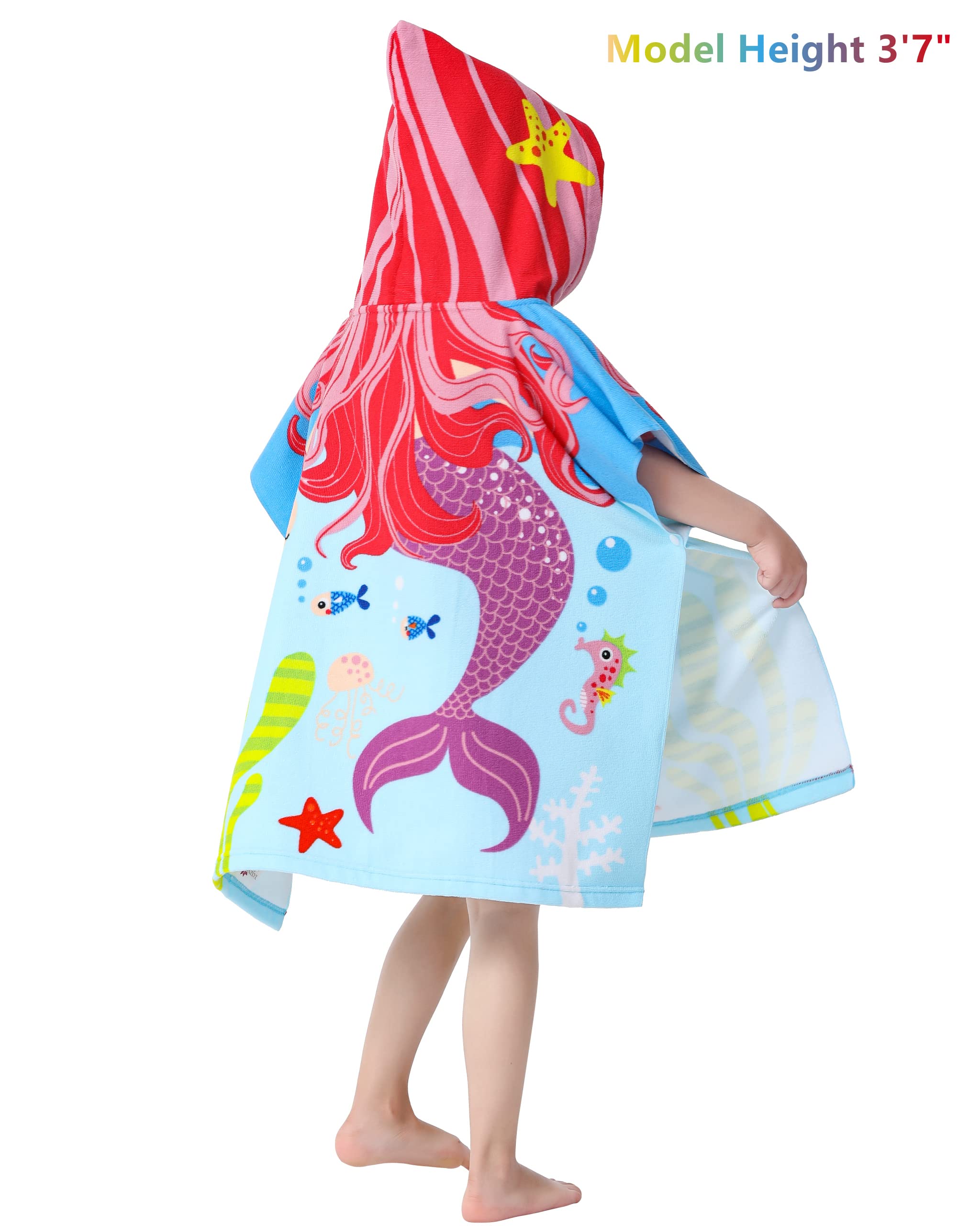 Lightweight Microfiber Hooded Beach Towel for Kids & Toddlers - Quick Dry Bath/Pool/Swim Poncho Cover Up with Carry Bag - 3D Mermaid Design - Perfect for Beach Days, Swimming Lessons & Family Vacations