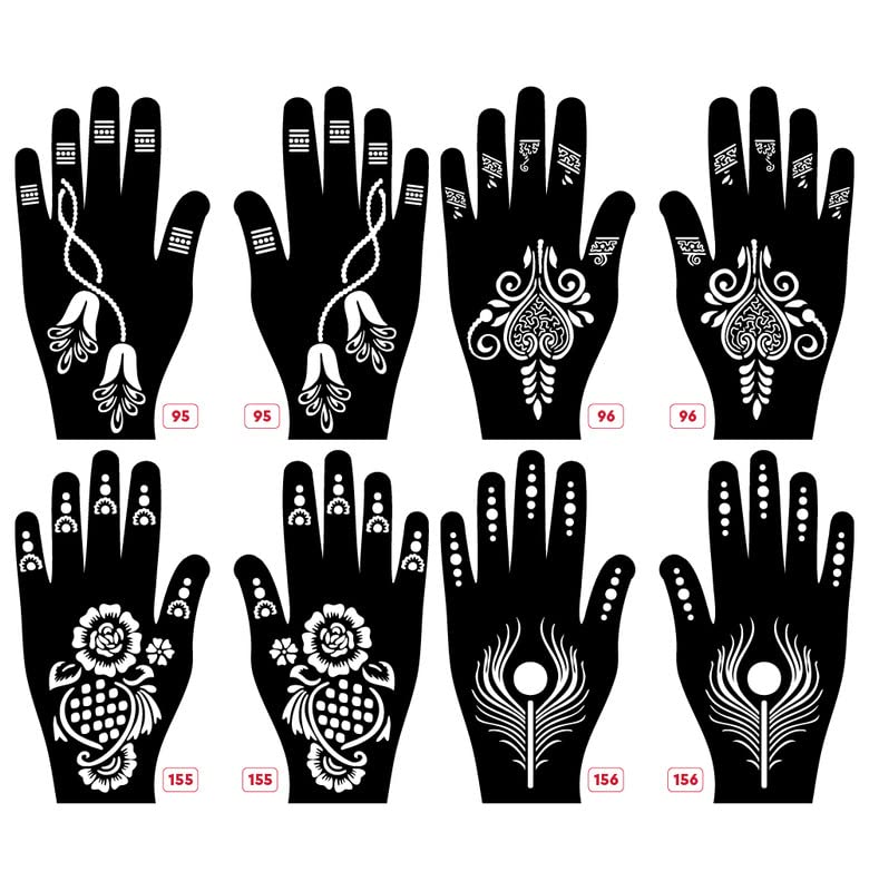 Apcute Mehndi Art Stencils Kit - Latest Henna Design Templates for Girls, Women, Kids & Unisex (Design No. Apcute-New-95-96-155-156) - Perfect for Weddings, Festivals, DIY Body Art & Temporary Tattoos