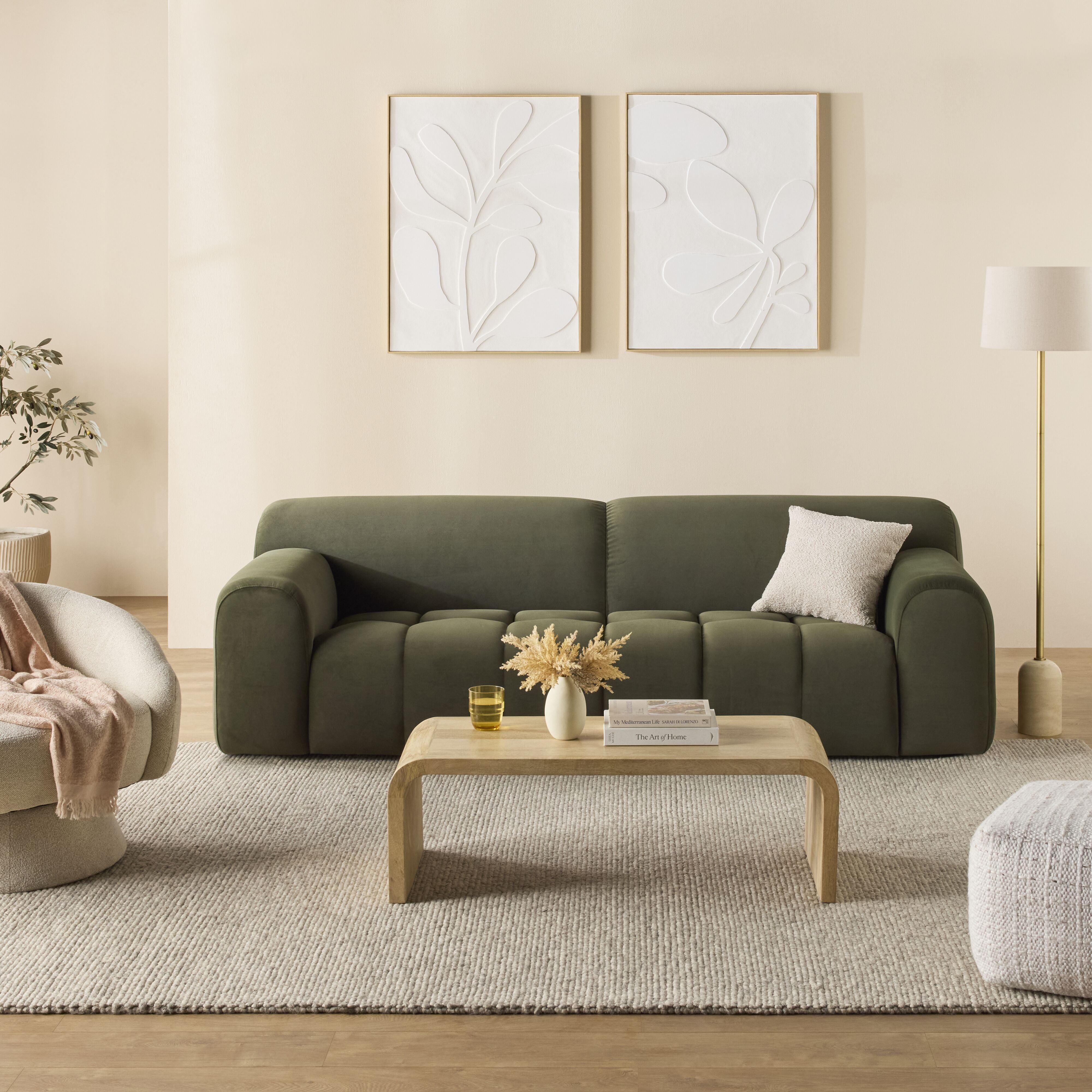 Alexis 2.5 Seater Velvet Sofa with Eucalyptus Wood Frame - Modern Living Room Furniture for Small Spaces & Apartments