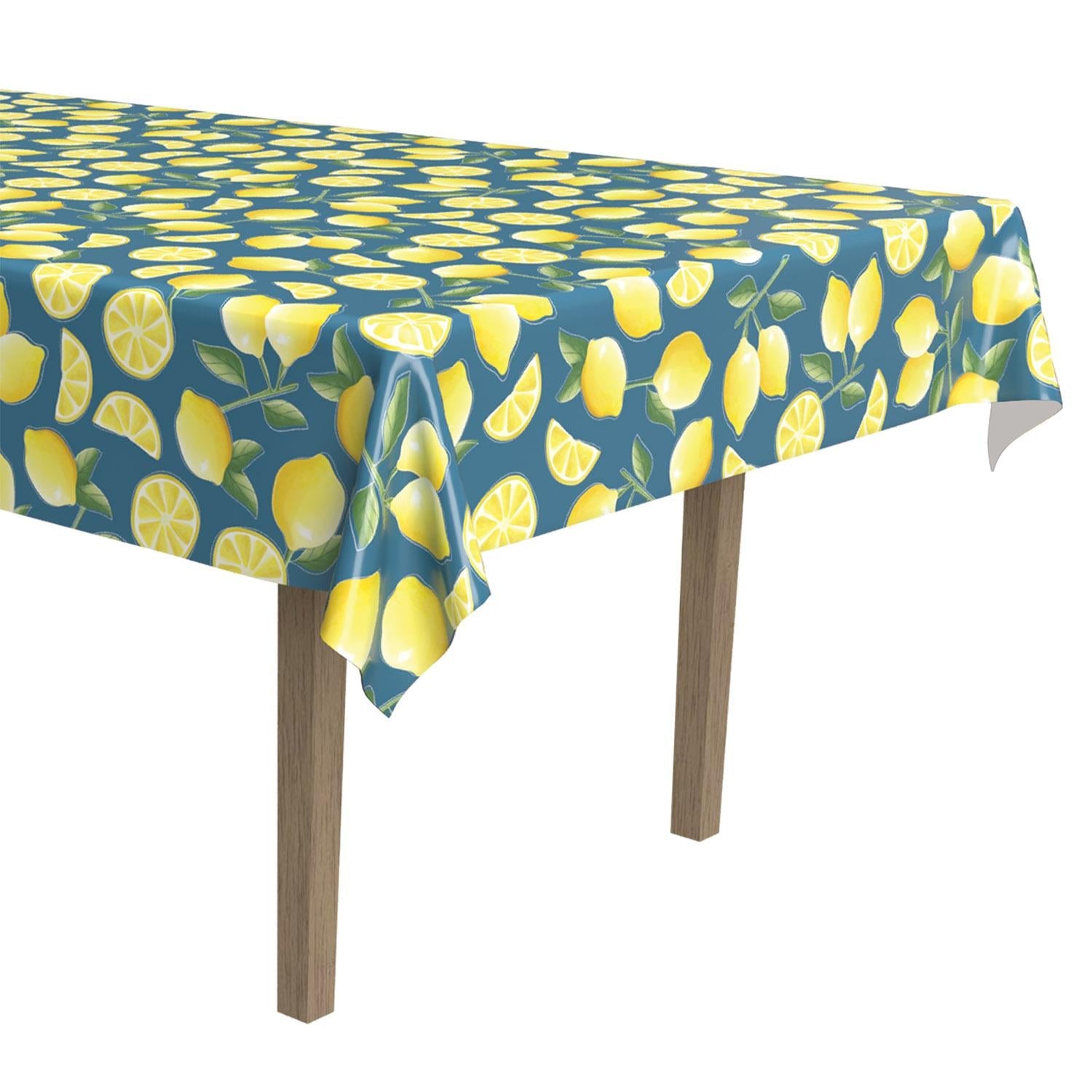 12 Pack Beistle Lemon Party Table Covers - Colorful Lemon Print Disposable Tablecloths for Summer BBQs, Picnics & Birthday Parties