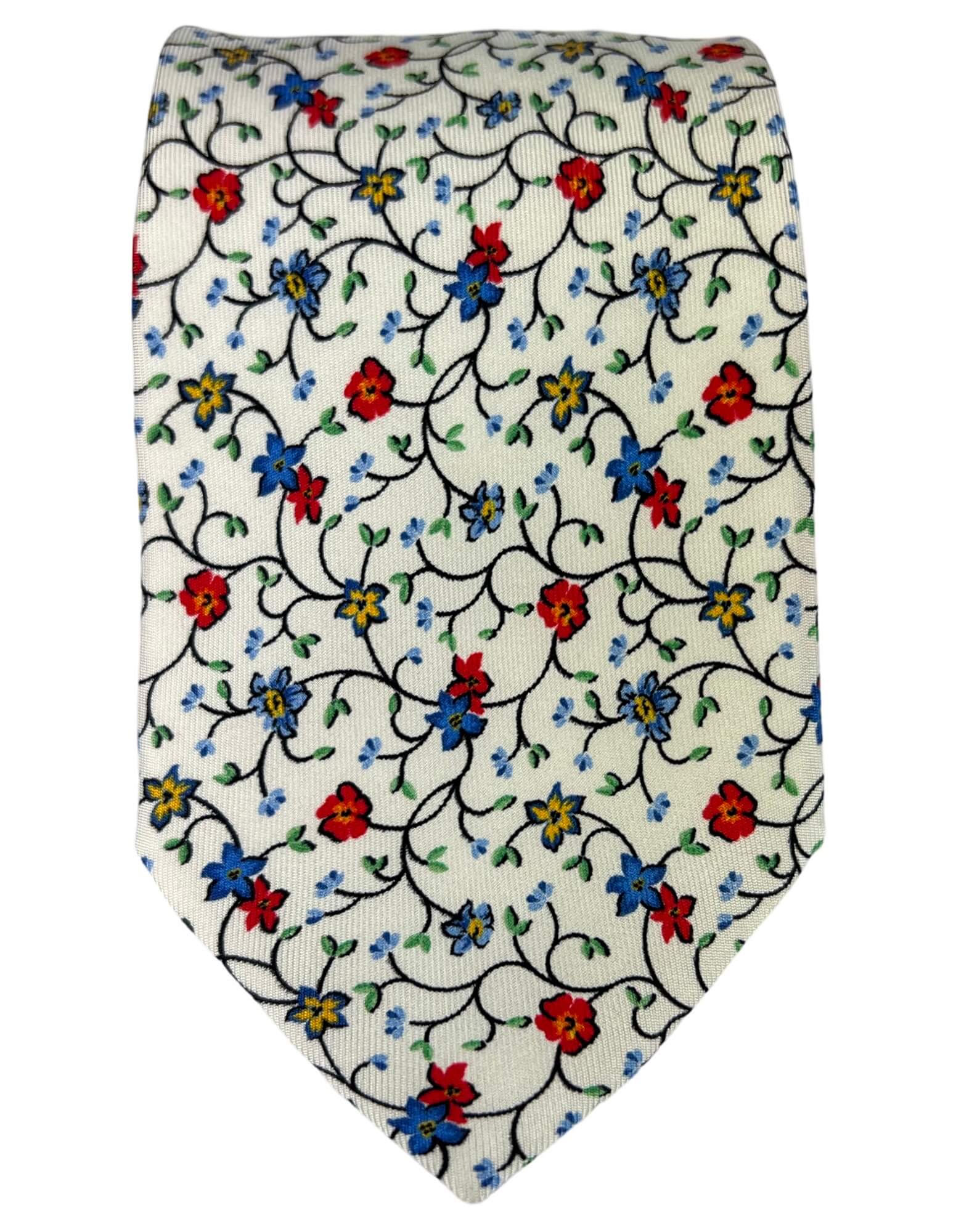 DÉCLIC Lugo Floral Tie for Men - Elegant White Silk Necktie for Weddings, Business & Formal Occasions