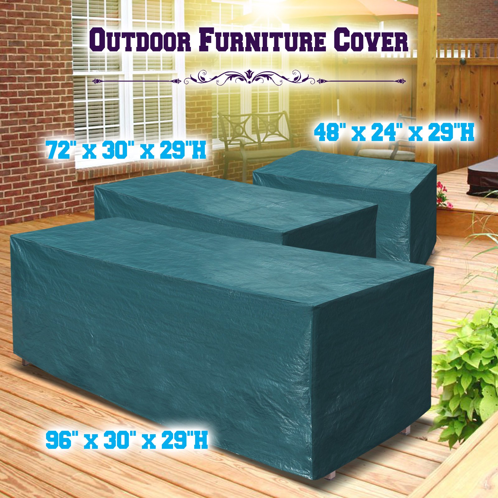 BenefitUSA Waterproof Patio Furniture Cover 98x30x29 Inches, Outdoor Garden Table Set Protector - Heavy Duty UV Resistant Green - Perfect for Backyard, Deck & Poolside Use