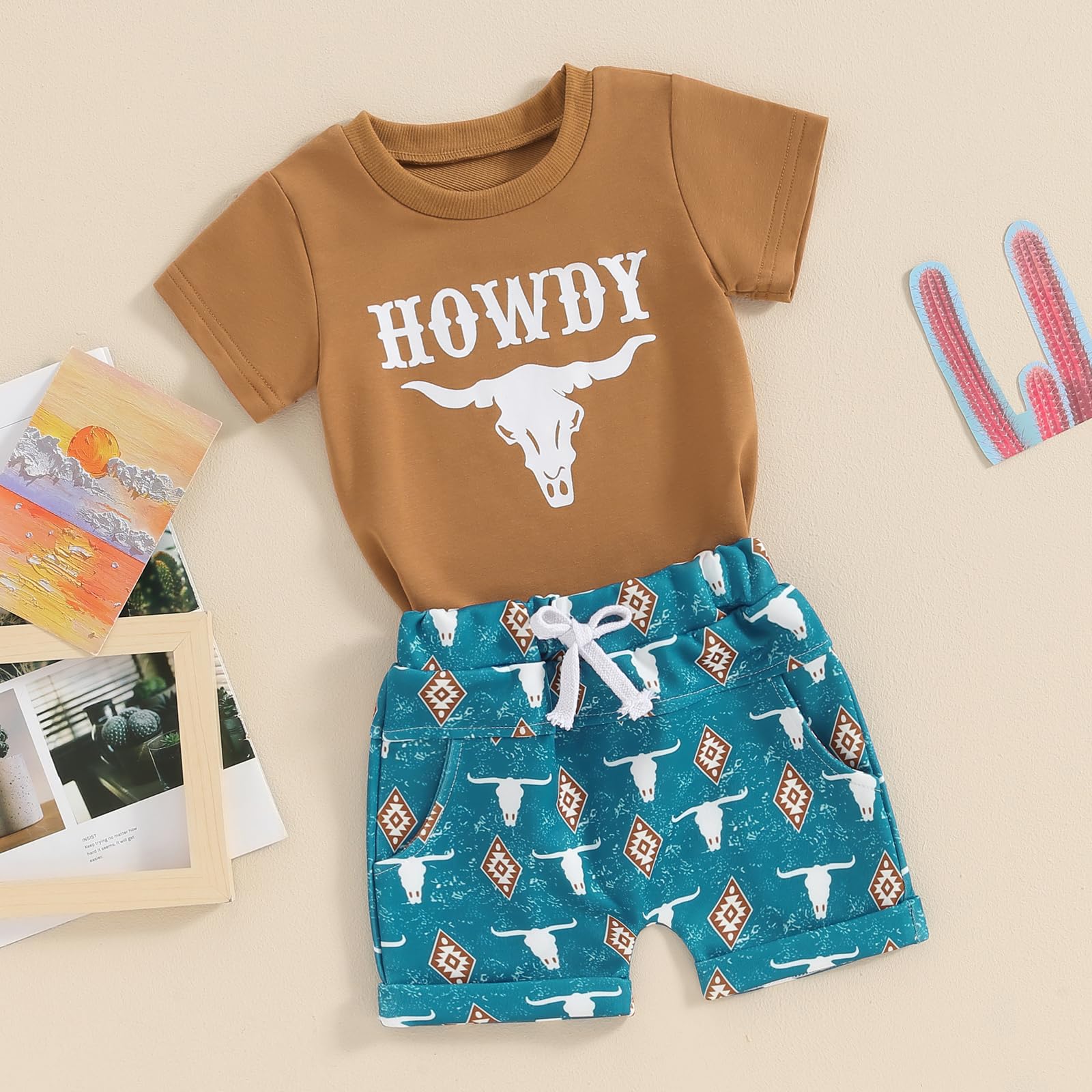 Western Style Baby Boy Outfit - Cow Print Short Sleeve T-Shirt & Casual Shorts Set | Toddler Summer Clothes | Perfect for Cowboy Themed Parties, Rodeo Events & Western Photo Shoots