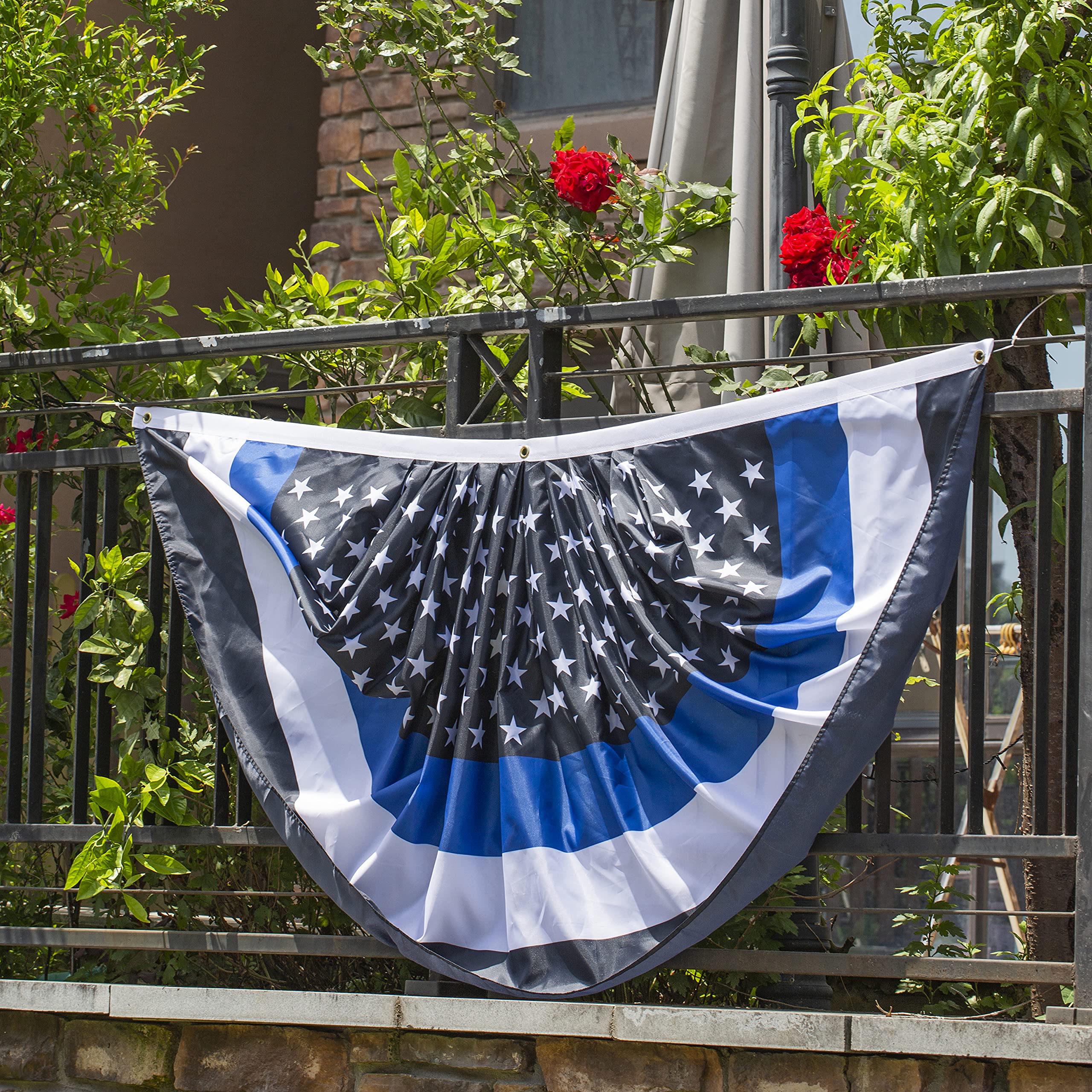 Thin Blue Line USA Police Pleated Fan Flag Bunting 3x6 Ft - 2 Pcs American Policemen Half Fan Flag Banner for Parades, Celebrations & Backyard Parties - Perfect for Law Enforcement Support, Patriotic Decor & Outdoor Events