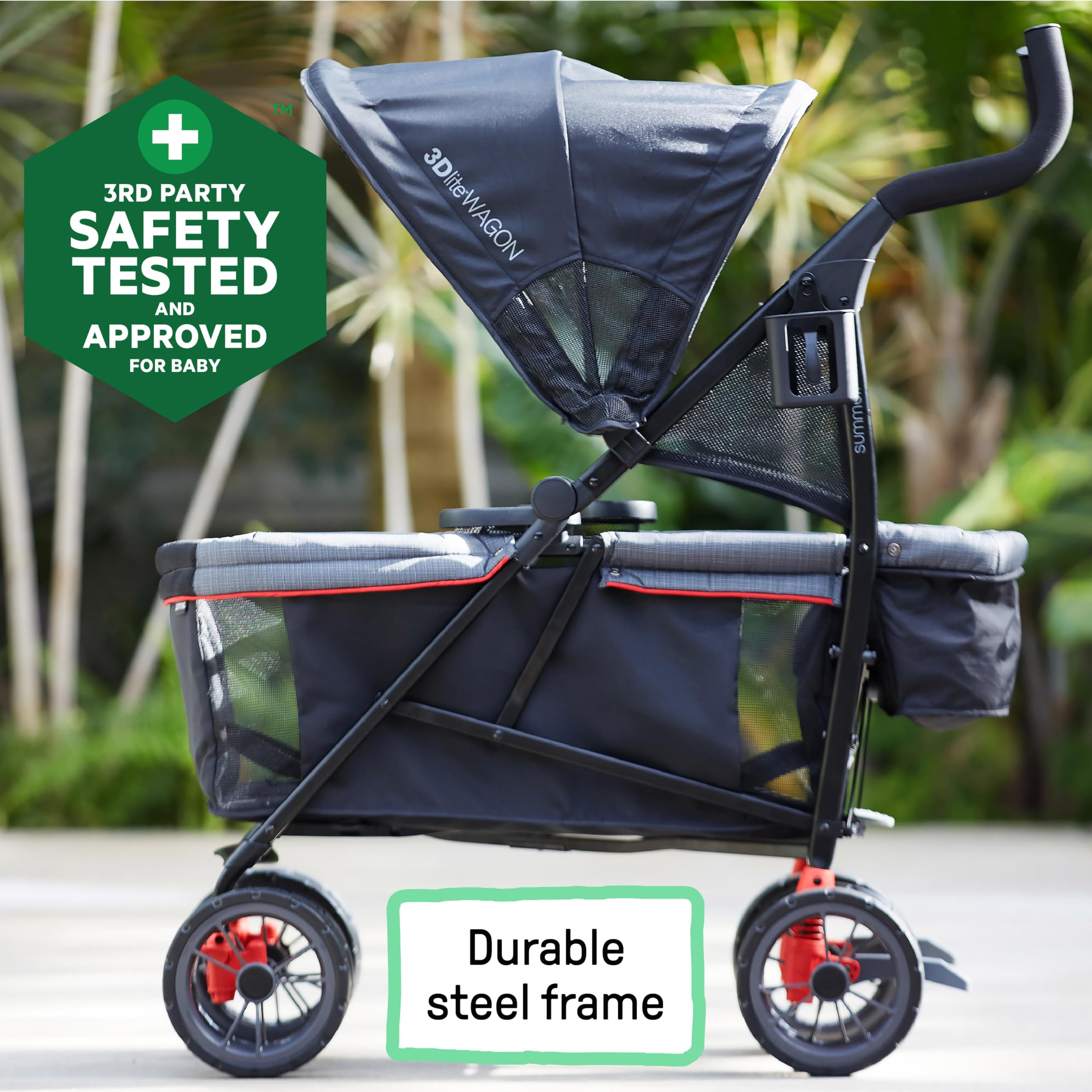 Summer Infant 3Dlite Convenience Stroller Wagon - Lightweight Foldable Travel Stroller for Babies & Toddlers (Red/Black) - Perfect for Park Outings, Beach Trips & Shopping