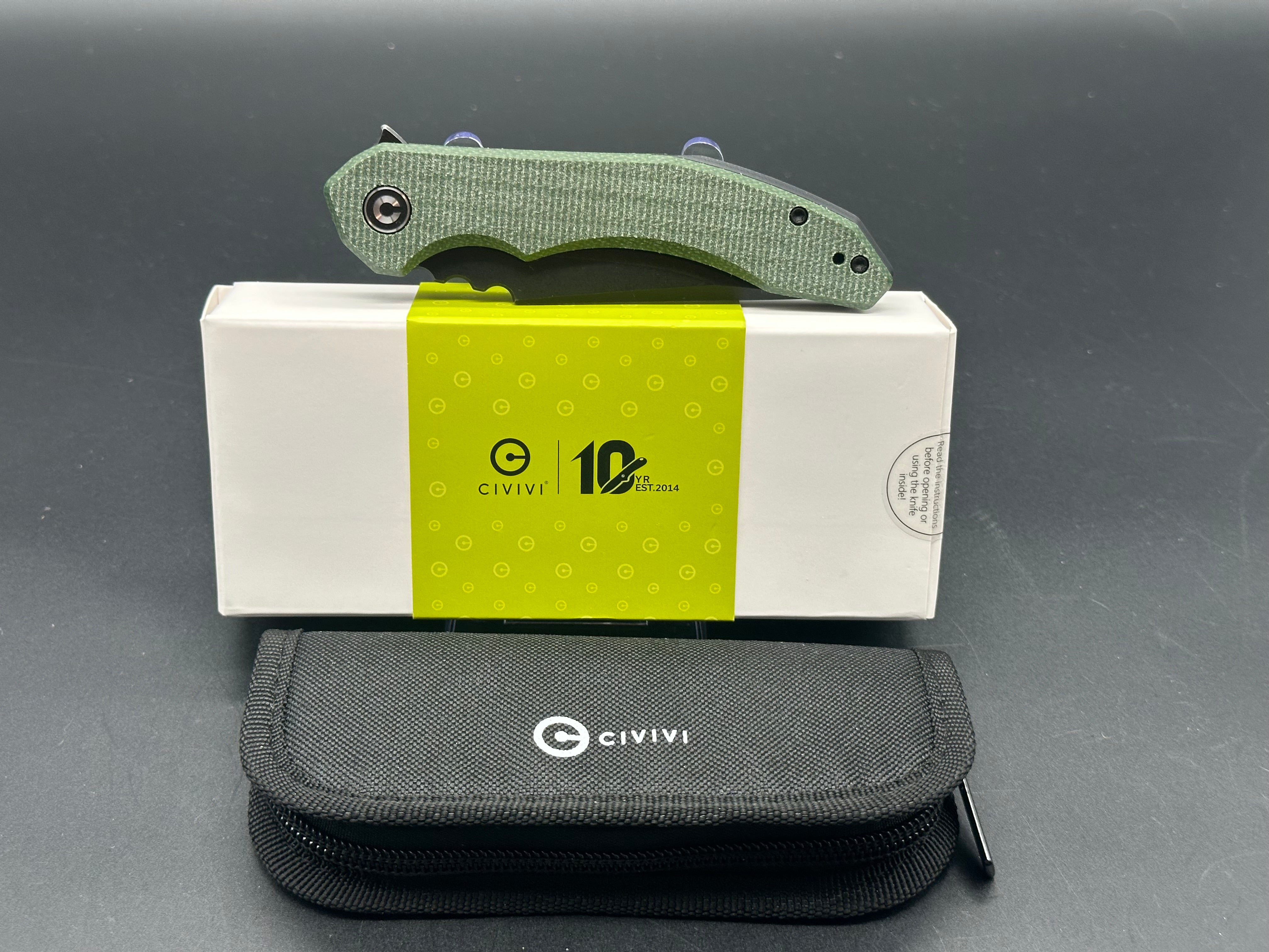 CIVIVI BLUETICK Folding Pocket Knife - Green Canvas Micarta Handle, 14C28N Steel Drop Point Blade, Plain Edge with Black Stonewash Finish (Model C23050-3) - Perfect for Camping, Hiking & Everyday Carry (EDC)
