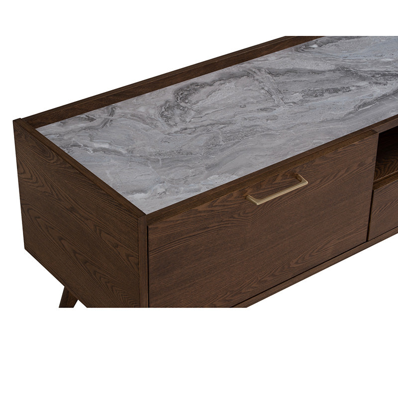 BREDA 180cm Walnut Entertainment TV Stand - Modern TV Console for Living Room, Bedroom & Home Theater