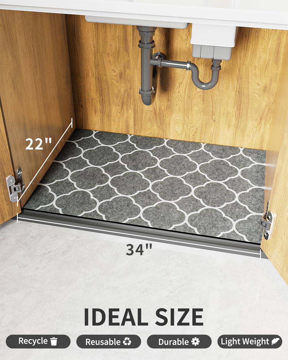 COCOER Absorbent Under Sink Mat - 100% Waterproof Backing, Non-Adhesive Kitchen & Bathroom Sink Liner (22