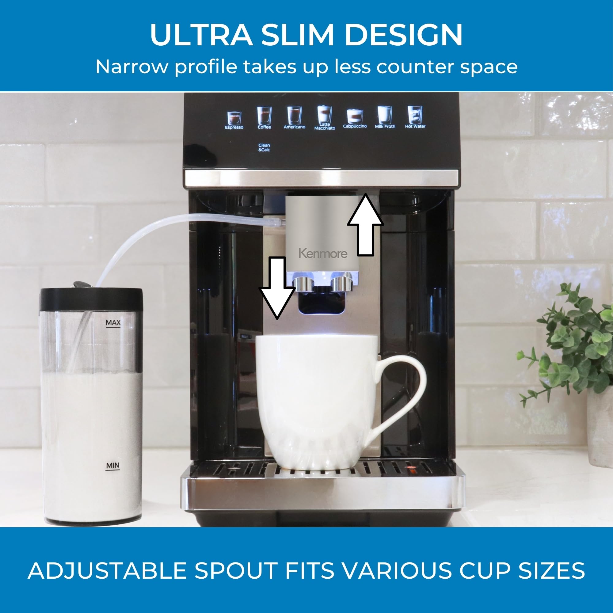 Koolatron Kenmore Espresso Machine - Fully Automatic Coffee Maker with Built-in Grinder, Milk Frother & Auto Tamper | Professional Barista Style for Cappuccino, Latte & Black Coffee | Perfect for Home, Office & Cafe Use