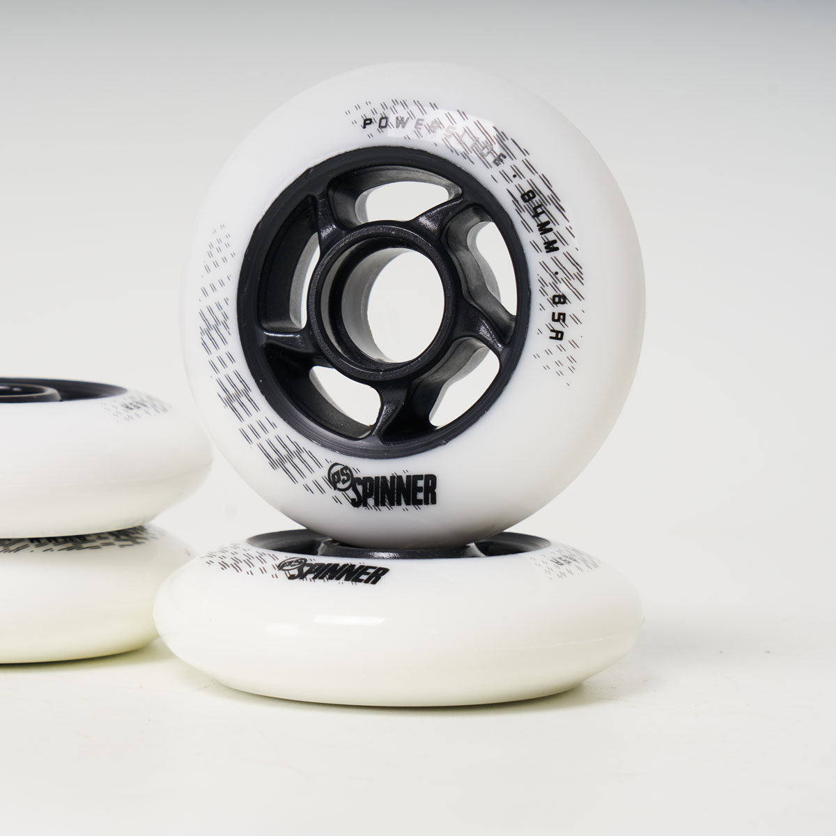 Powerslide Spinner 84mm Wheels - Premium White Inline Skate Wheels (4 Pack) for Aggressive Skating & Roller Derby - High Performance Outdoor/Indoor Use