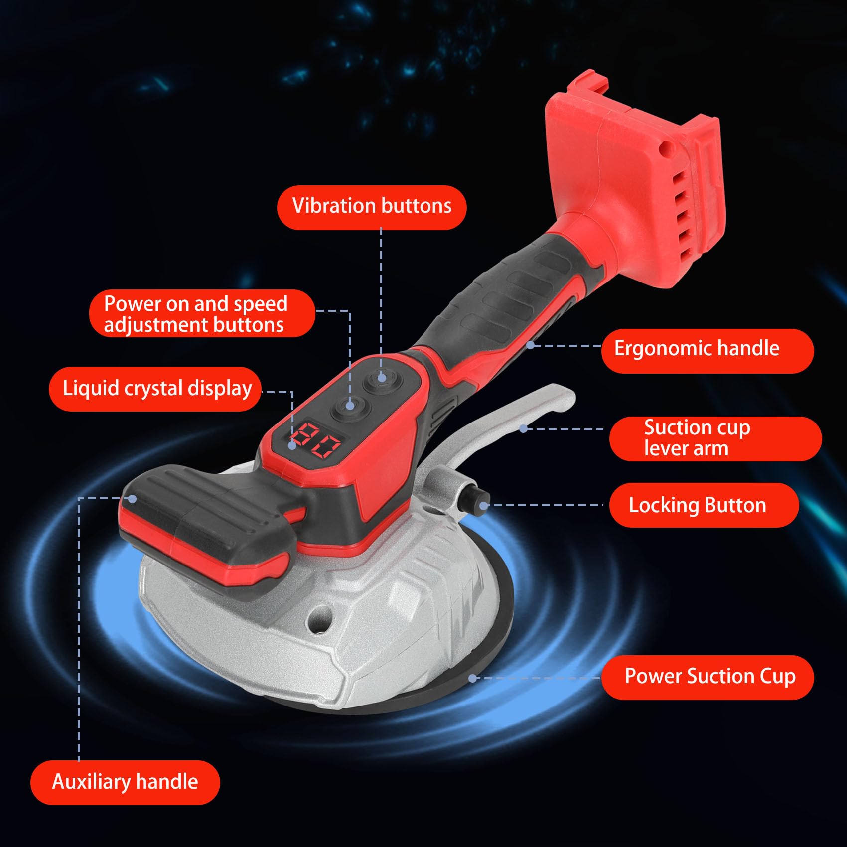 Milwaukee 18V Max Cordless Tile Vibration Leveling Machine - 8 Adjustable Speed, Digital Display & Strong Suction Cup - Perfect for DIY Tile Installation & Professional Flooring Projects (Battery Sold Separately)