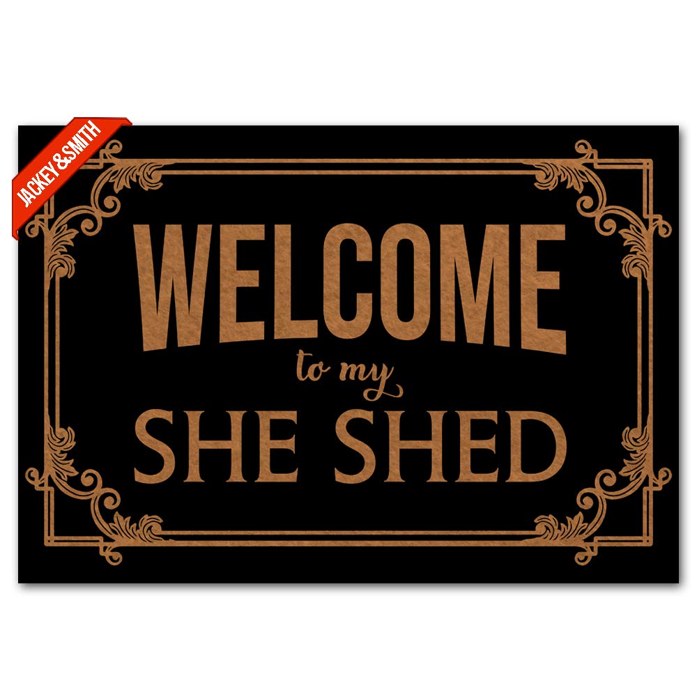 Jackey&Smith Welcome Mat - Non-Slip Felt Fabric Doormat 23.6x15.7 Inch for Front Door, Entryway, Balcony | Perfect for She Shed, Home Decor & Outdoor Use