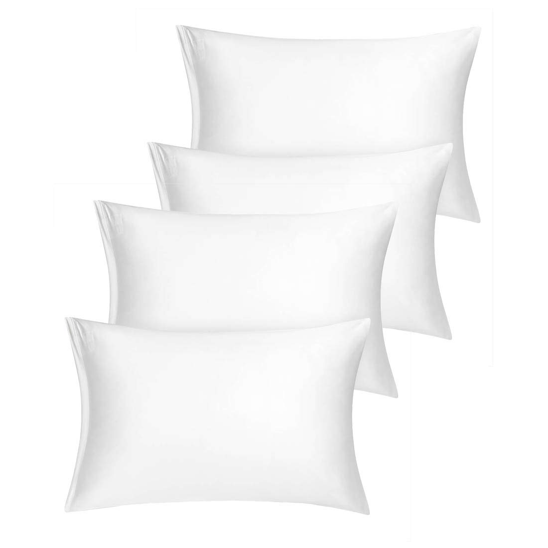 PiccoCasa 4-Pack Luxury Satin Pillowcases with Zipper - Super Soft Silky Pillow Covers (14x20 Inches) for Bedroom, Travel & Home Decor - White Satin Pillow Cases for Ultimate Comfort