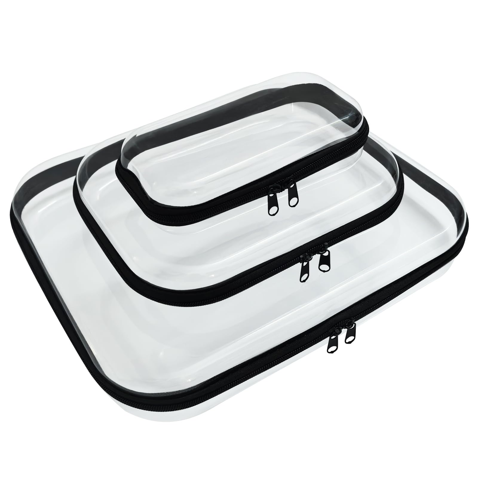 3-Pack Clear Hard Shell Zipper Cases - Transparent Plastic Makeup Bags & Travel Storage Organizers for Cosmetics, Jewelry, Toiletries | Portable Waterproof Pouches for Home, Office & Vacation Use