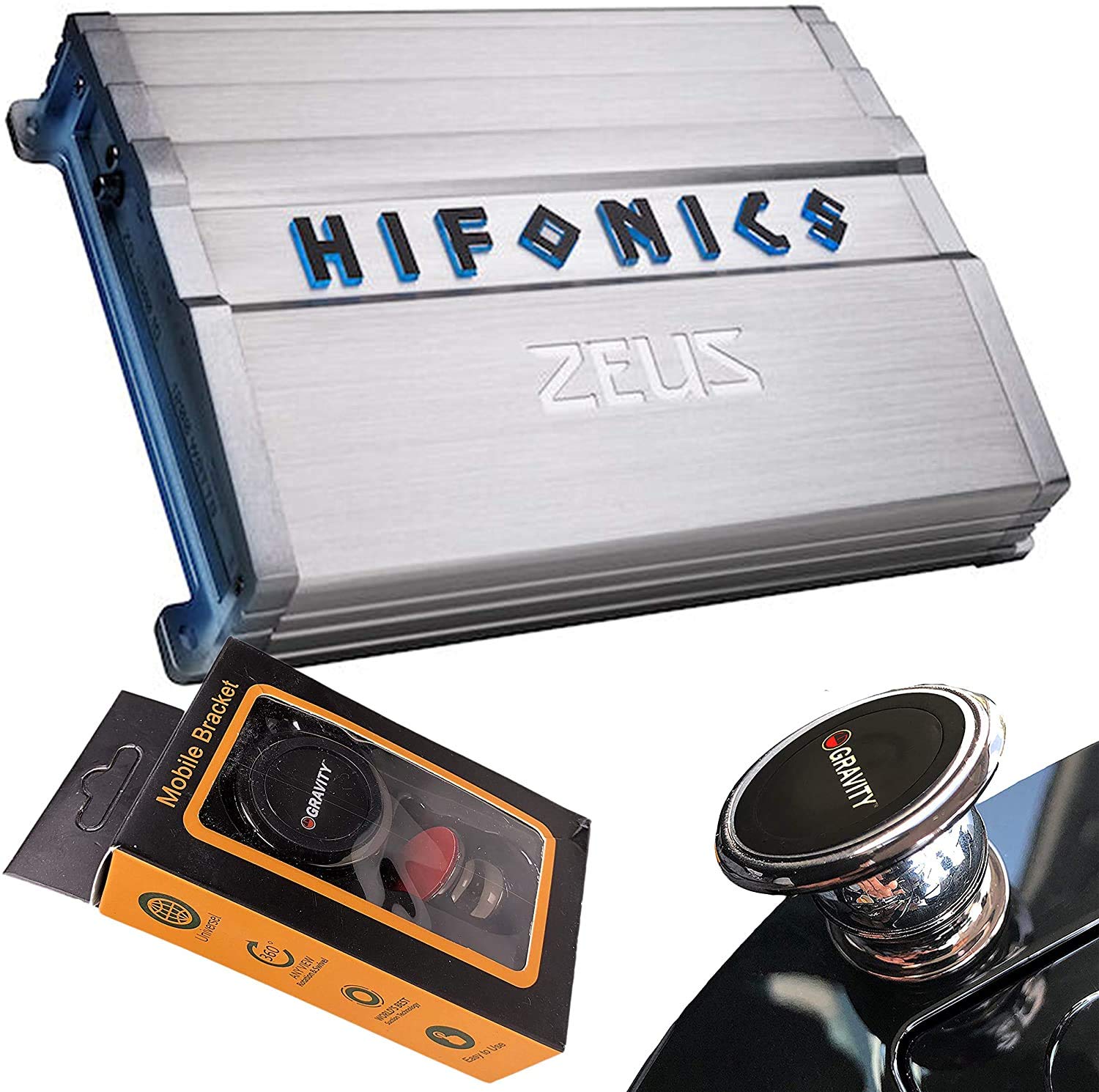 Hifonics ZG-1200.1D 1200W Zeus Gamma Mono Car Subwoofer Amplifier with Phone Holder - High Power Bass Boost for Car Audio System | Perfect for Road Trips & Music Lovers