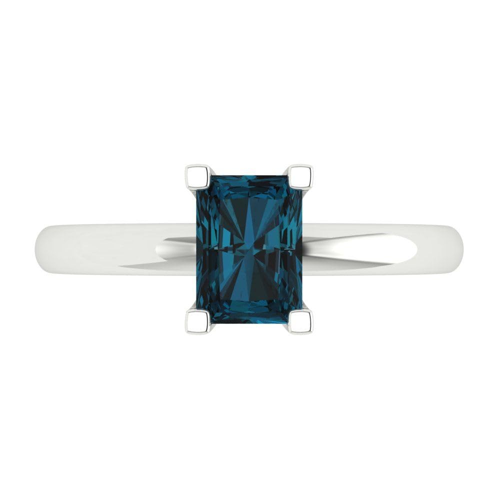 1.0 ct Natural London Blue Emerald Cut Solitaire Engagement Ring - 14k White Gold Bridal Designer Anniversary Jewelry for Women | Perfect for Proposals, Weddings & Special Occasions