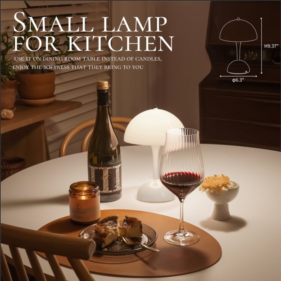 ONEWISH Cordless Table Lamps Set of 2 - Portable Touch Mushroom Lamp with Dimmer, Rechargeable Nightstand Lamp, Small LED Night Light for Kids, Perfect for Christmas, Birthday Gifts, Home, Bedroom, Nursery, and Office Decor