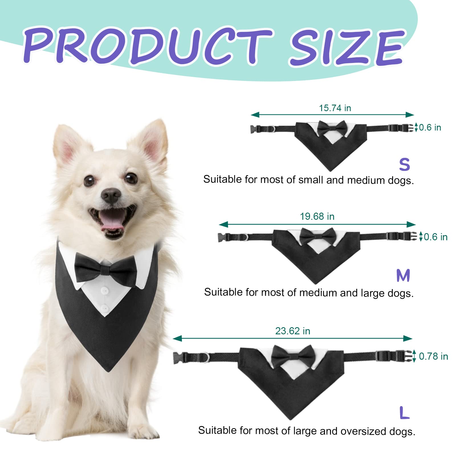 Premium Black Dog Tuxedo Bandana with Adjustable Bow Tie - Formal Cotton Pet Neckwear for Weddings & Special Occasions - Perfect for Large & Oversized Dogs (1PC) - Great for Dog Weddings, Birthday Parties & Photo Shoots