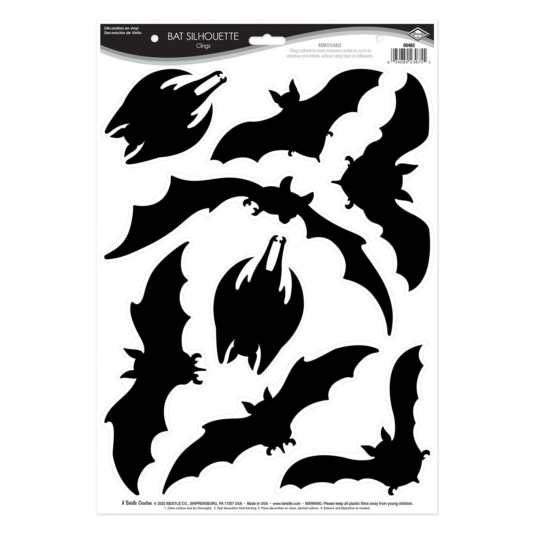 12 Pack Beistle Halloween Bat Silhouette Window Clings - Spooky Decals for Windows, Mirrors & Glass Doors - Perfect for Halloween Party Decorations & Haunted House Themes