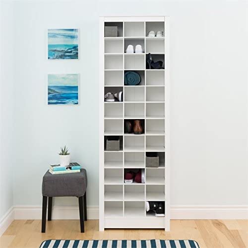 Pemberly Row 36-Cubby Shoe Storage Cabinet - Freestanding 12-Tier Shoe Organizer with Adjustable Partitions for Entryway, Closet & Living Room - Perfect for Organizing Sneakers, Boots & Heels in White