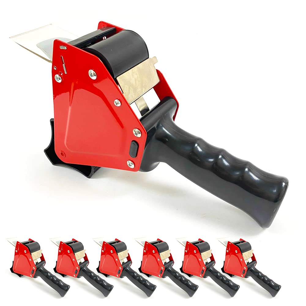 6-Pack Heavy Duty Tape Gun Dispenser - Packing Machine with Shipping Grip & Roll Sealer Cutter for Moving, Storage & Warehouse Packaging