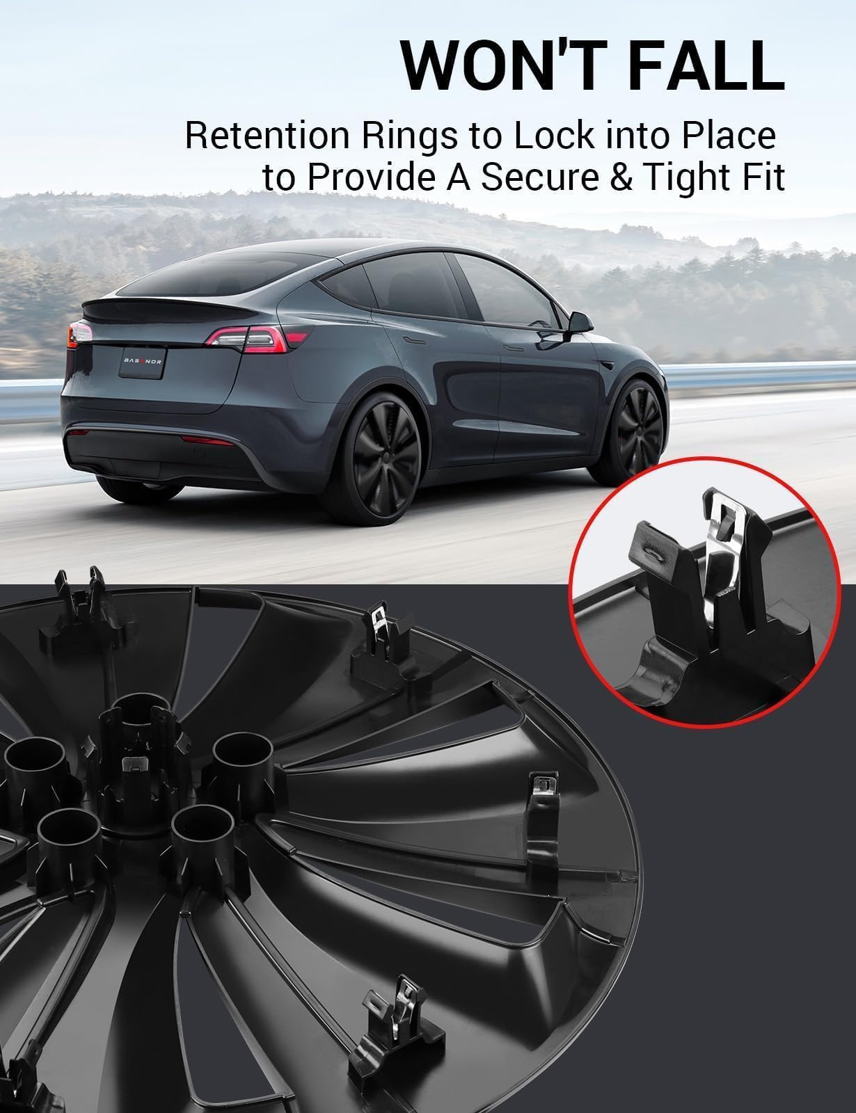 **BASENOR 2024 Upgraded Tesla Model Y 19-Inch Hubcaps – Matte Black Wheel Cover Set of 4 | OEM Replacement Rim Protectors | Durable & Stylish Exterior Accessories for Enhanced Protection & Performance**    *(Perfect for Daily Commuting, Road Trips & Enhancing Your Tesla’s Aesthetic Appeal)*