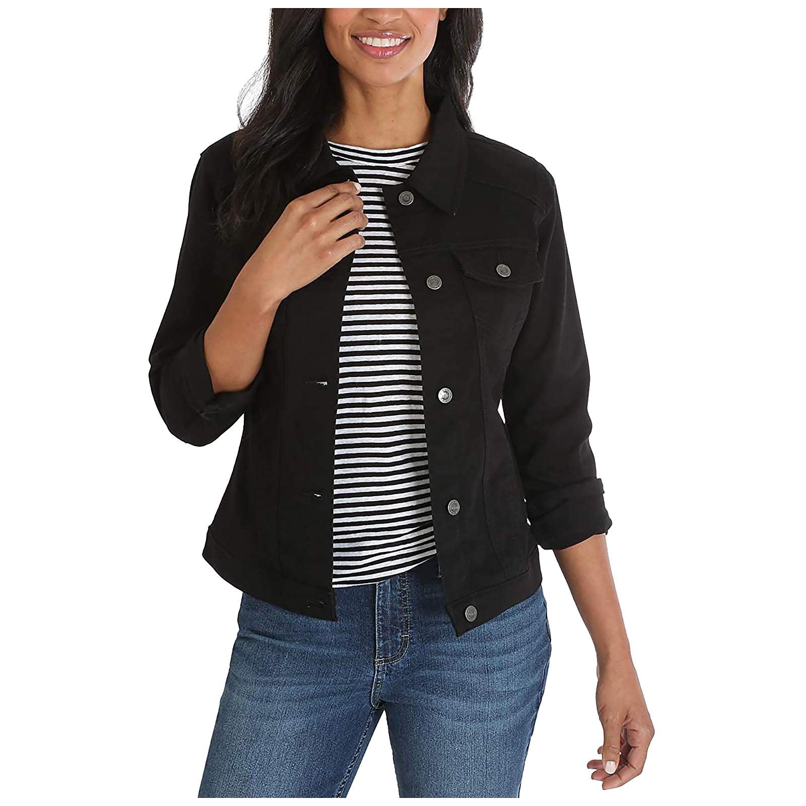 Vintage Washed Denim Jacket for Women - Classic Long Sleeve Jean Jacket with Pockets | Casual Outfit Essential for Fall & Spring Fashion