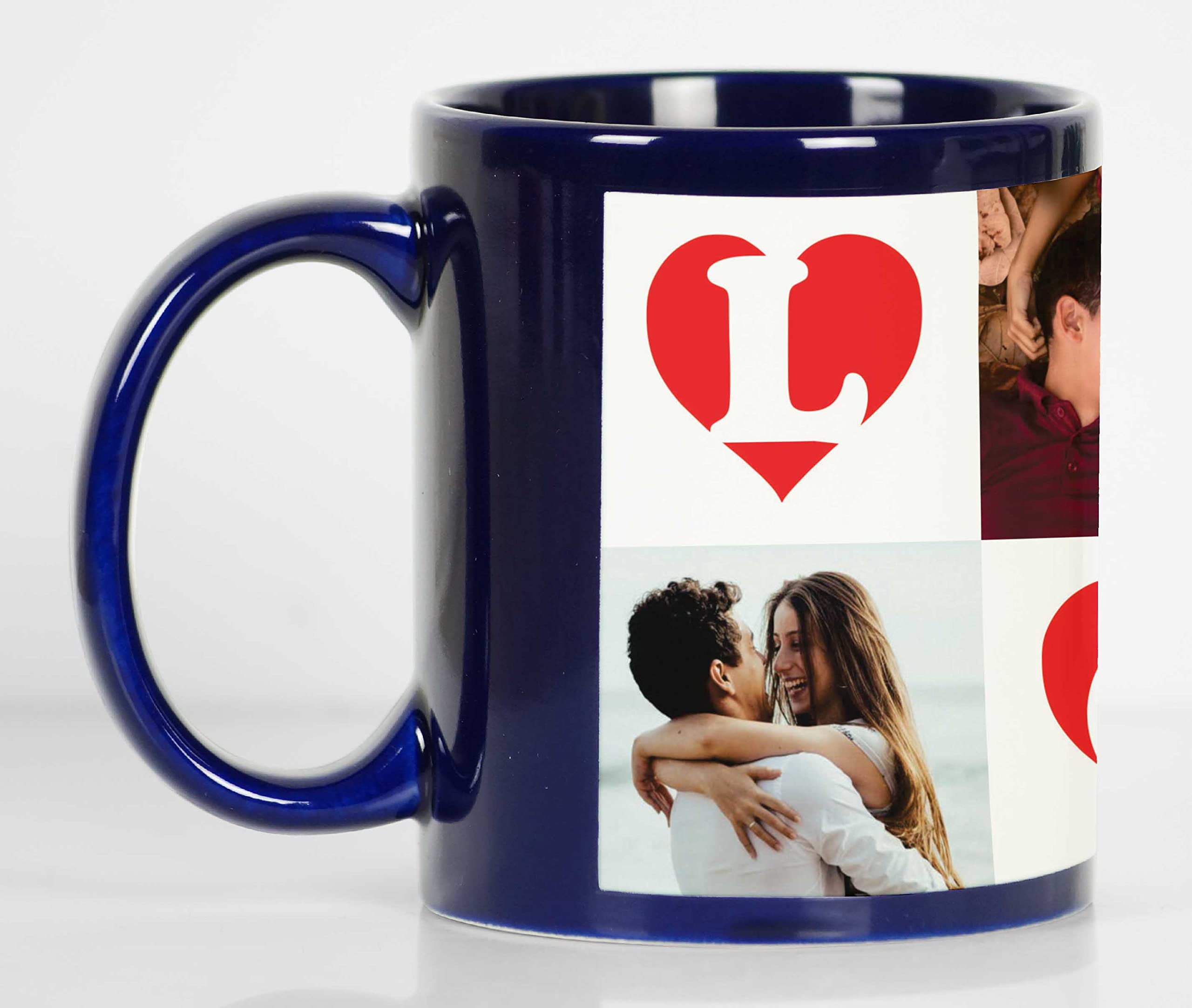 Personalized Photo Collage Coffee Mug - Custom Picture Ceramic Cup - Dishwasher & Microwave Safe - 11 Oz Blue - Perfect Gift for Anniversary, Valentine's Day, Mother's Day & Birthday Presents