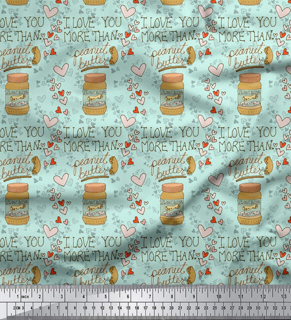 Soimoi 58 Inch Wide Cotton Jersey Fabric - Green Text & Peanut Butter Food Print Material - Soft Printed Fabric by The Yard for DIY Crafts, Quilting, and Sewing Projects - Perfect for Apparel, Home Decor, and Creative Designs