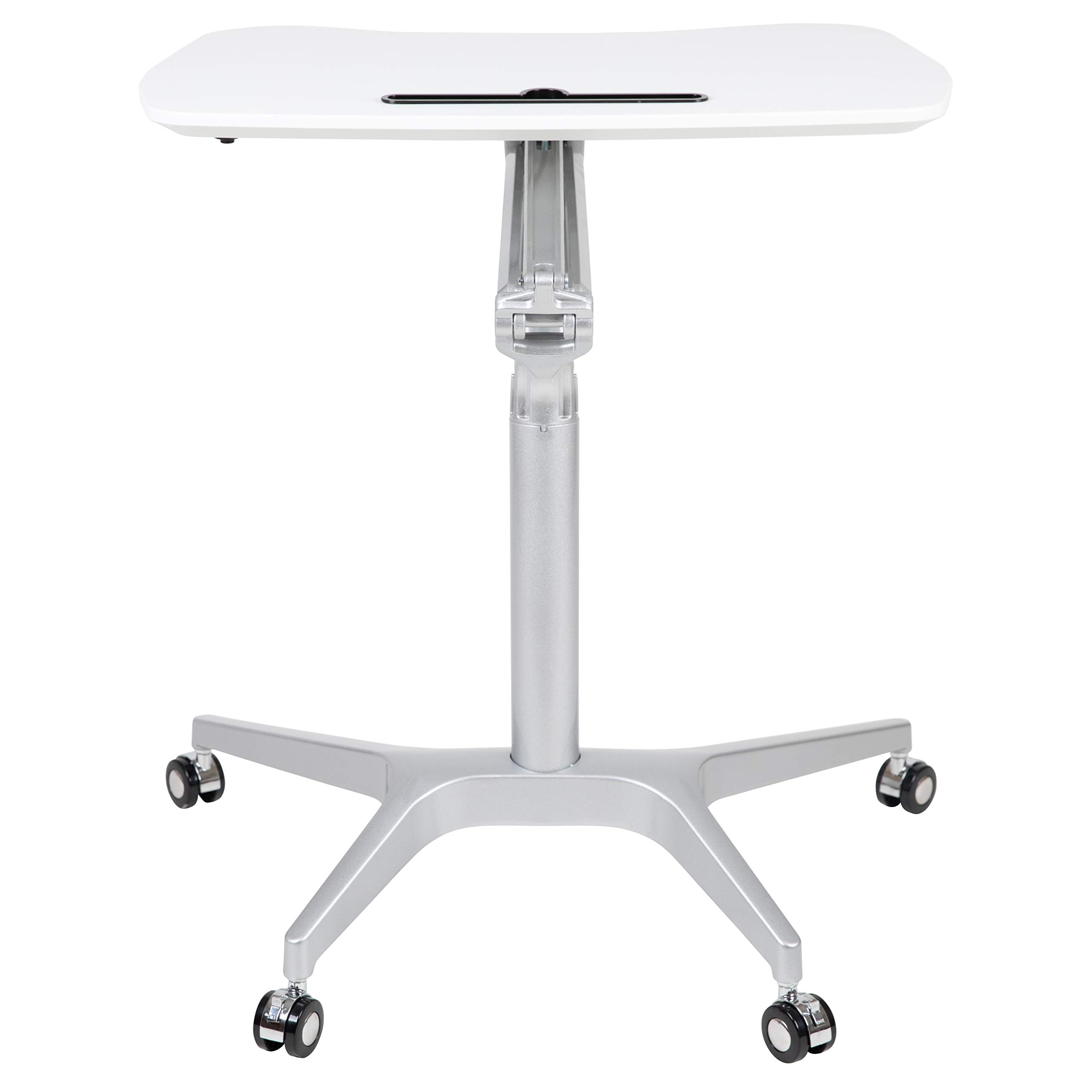 Adjustable Height Mobile Sit Stand White Ergonomic Computer Desk - Portable Standing Desk for Home Office, Gaming & Workspace Productivity