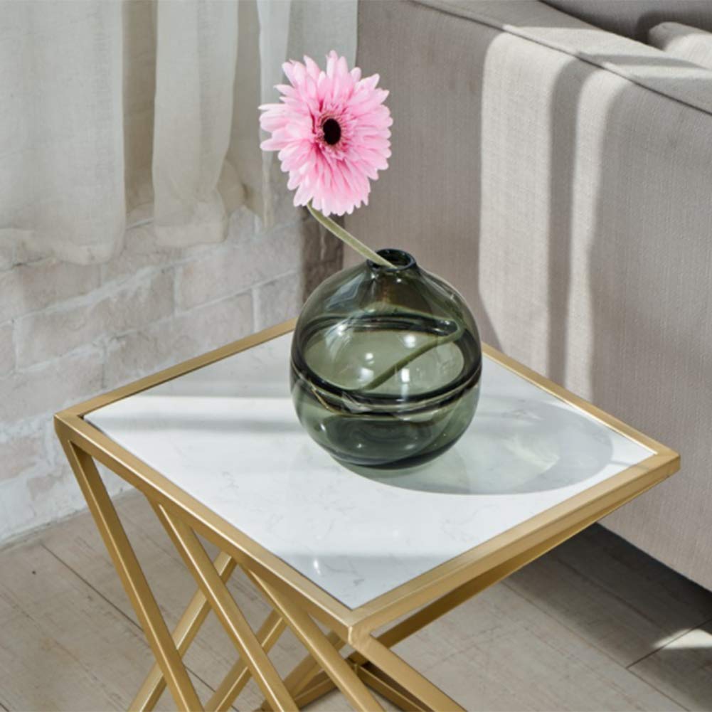 Marble Effect Nesting Coffee Tables with Metal Frame - Set of 3 Gold Side Tables for Living Room, Bedroom & Office (40x40x45cm) | Modern End Tables for Small Spaces, Home Decor & Coffee Table Styling