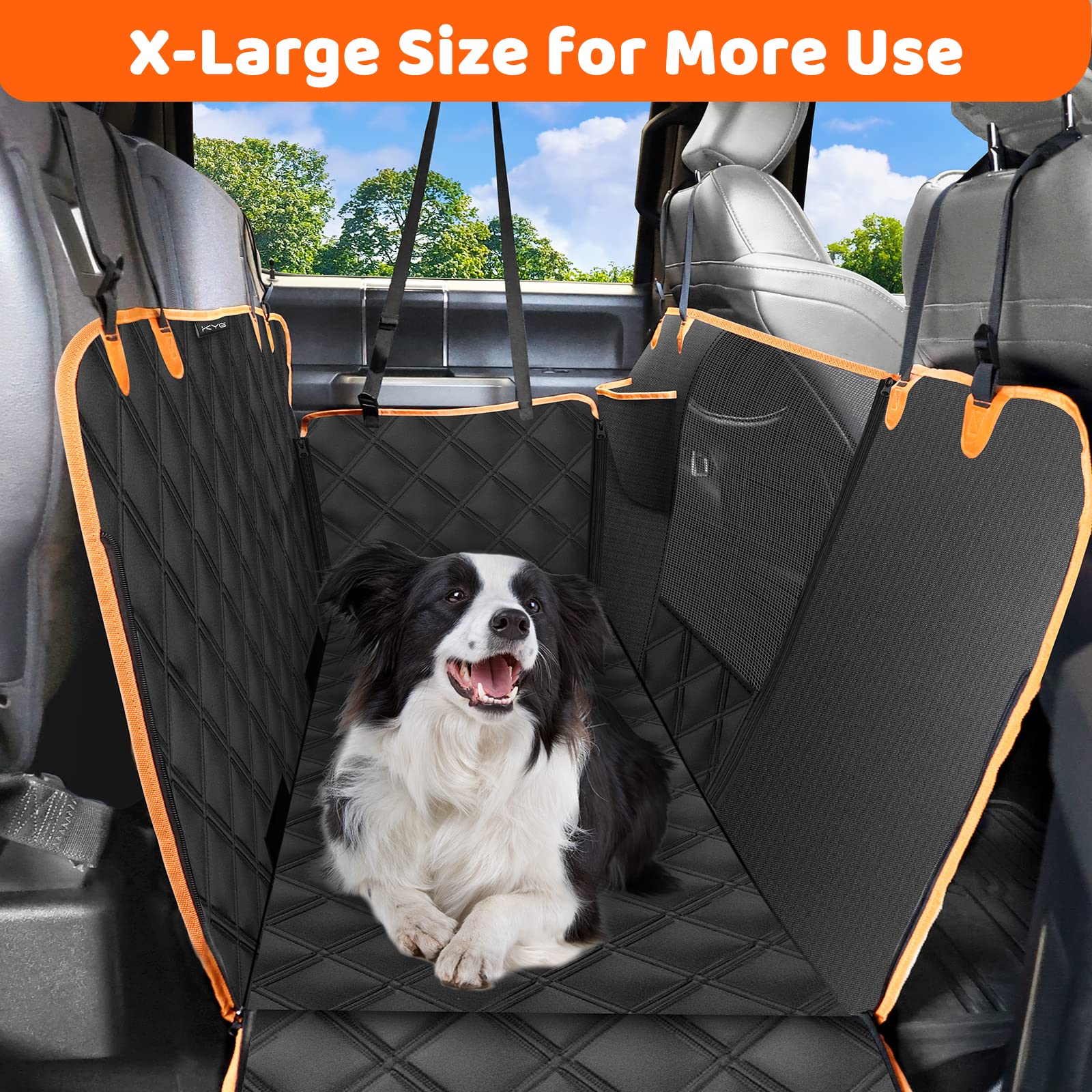 KYG X-Large Waterproof Dog Car Seat Cover with Mesh Window - Durable Nonslip Pet Hammock for SUVs & Pickup Trucks | Protects Back Seats from Scratches, Fur & Dirt | Perfect for Road Trips, Vet Visits & Outdoor Adventures