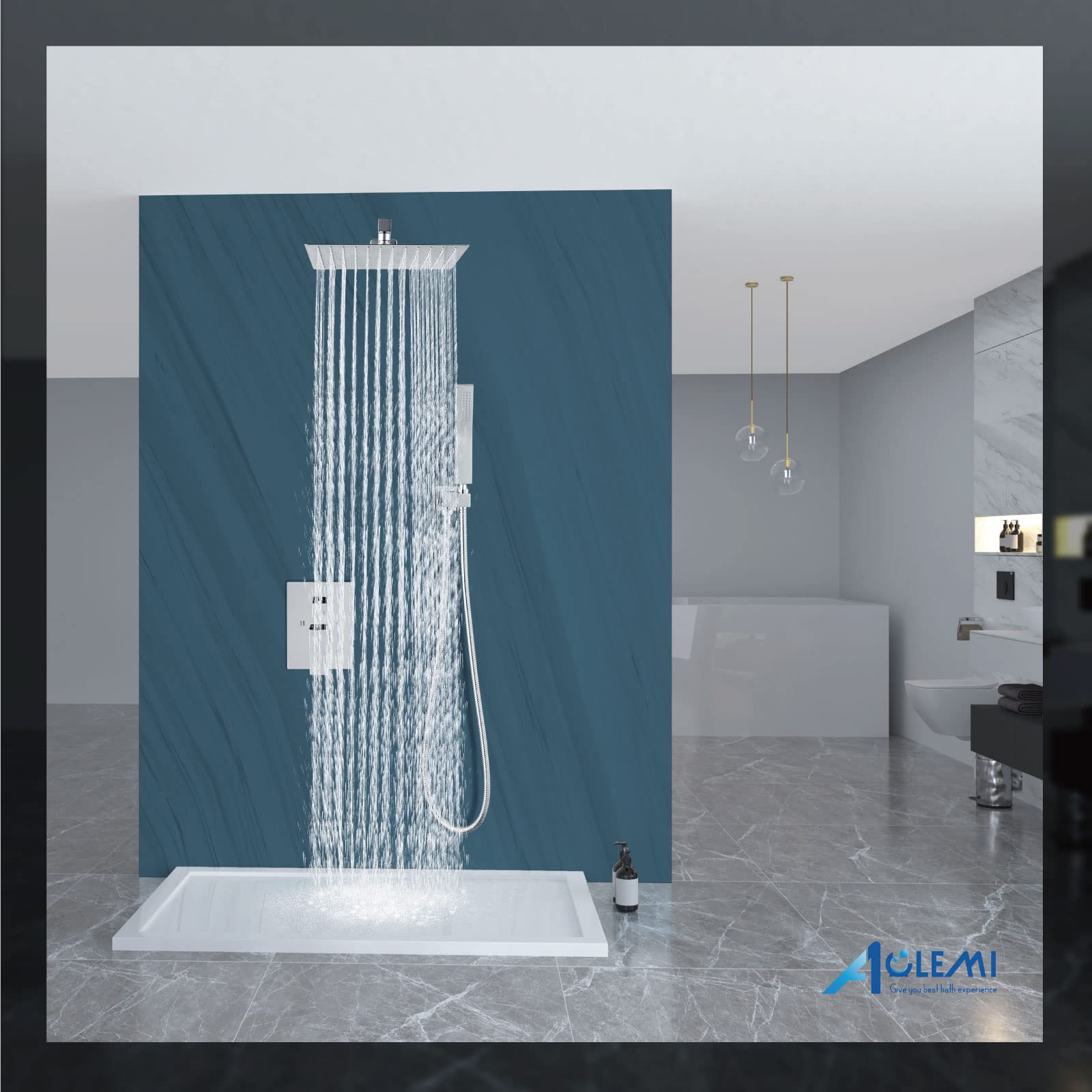 Aolemi 12 Inch Wall Mount Shower Faucet Set - Polish Chrome Rain Shower System with Handheld Spray, Rough-in Valve & Trim Kit - Perfect for Modern Bathroom Renovation & Spa-Like Shower Experience