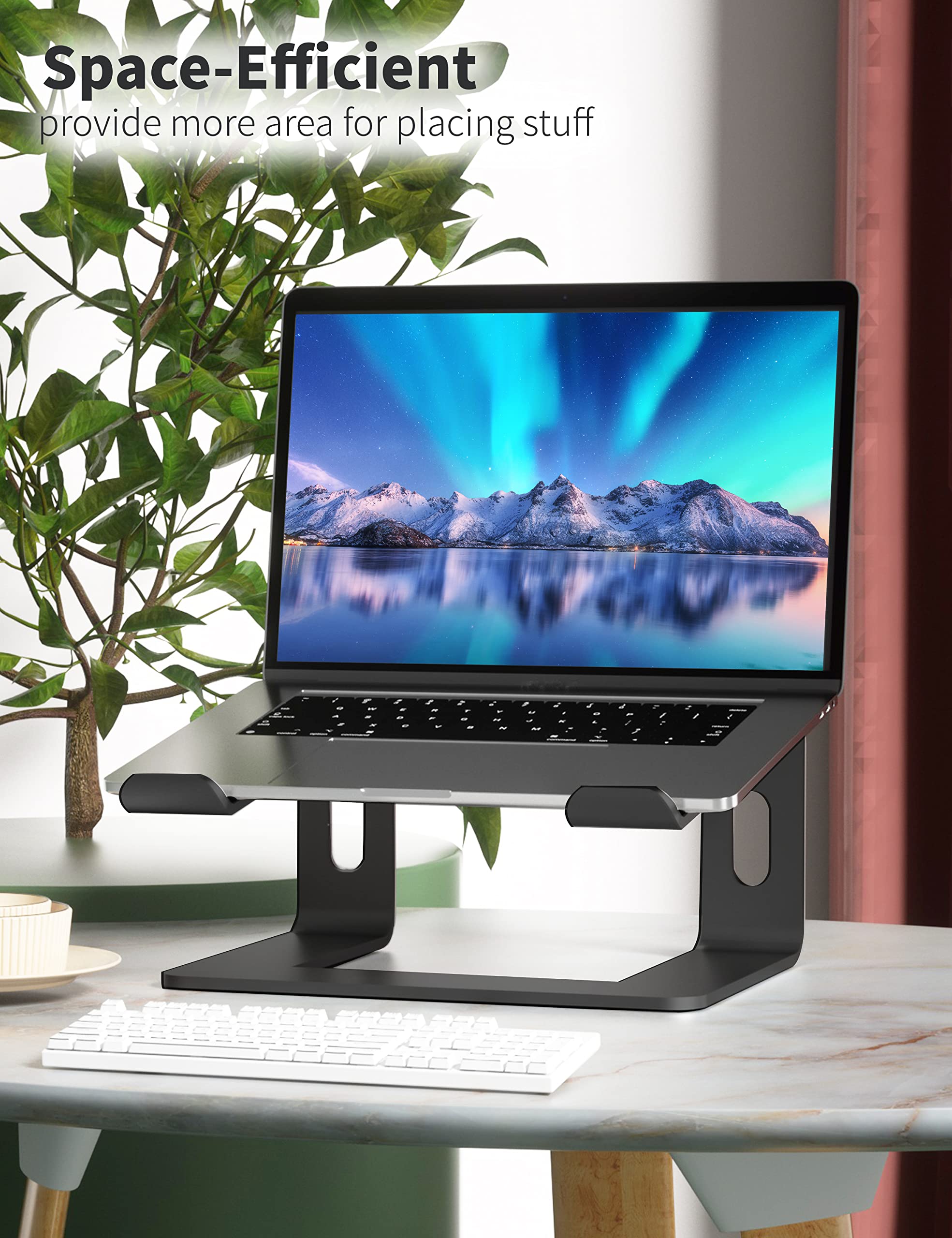 SOUNDANCE Aluminum Laptop Stand for 10-15.6 Inch Notebooks - Ergonomic Computer Riser with Adjustable Height, Portable & Sturdy Metal Holder for MacBook, Dell, HP - Perfect for Home Office, Gaming & Workstation Setup (Black)