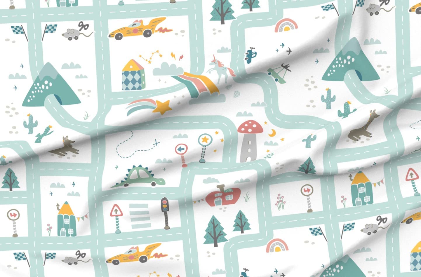 Playmat Fabric for Kids - Cars, Traffic, City & Neighborhood Printed on Soft Minky Fabric by The Yard - Perfect for Sewing Baby Blankets, Quilt Backing & Plush Toys | Durable & Washable for Nursery, Daycare & Playroom Use