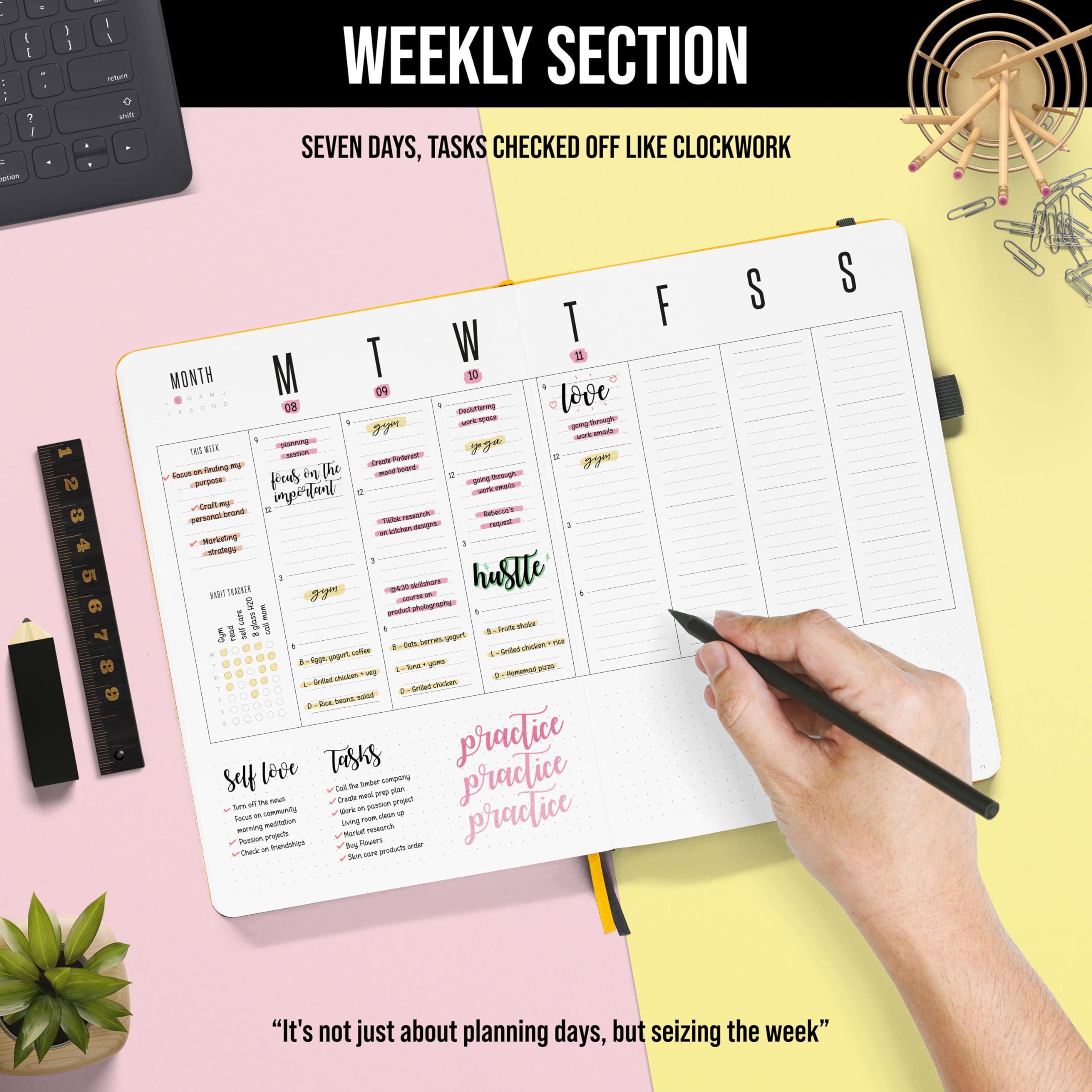2025 Daily Planner (Undated) - B5 Dot Grid Notebook with Weekly & Yearly Layouts | All-in-One Organizer for Personal, Work, School & Goal Tracking | Perfect for Professionals, Students & Productivity Enthusiasts | Use for Time Management, Journaling & Planning Success